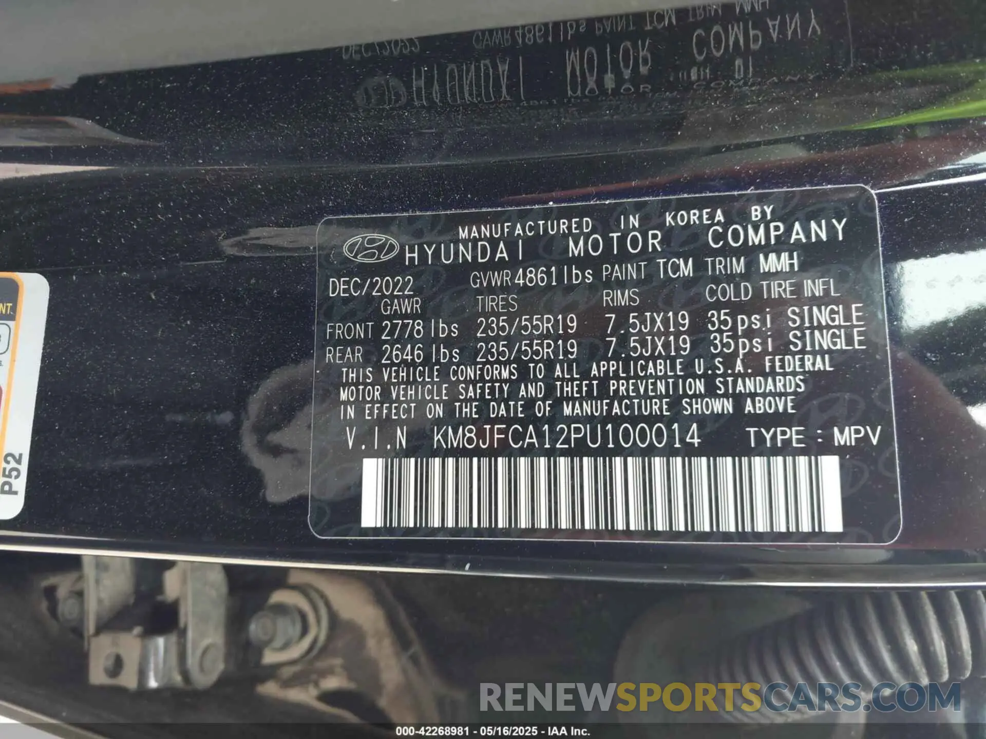 9 fotografías del automóvil dañado KM8JFCA12PU100014 HYUNDAI TUCSON HYBRID 2023