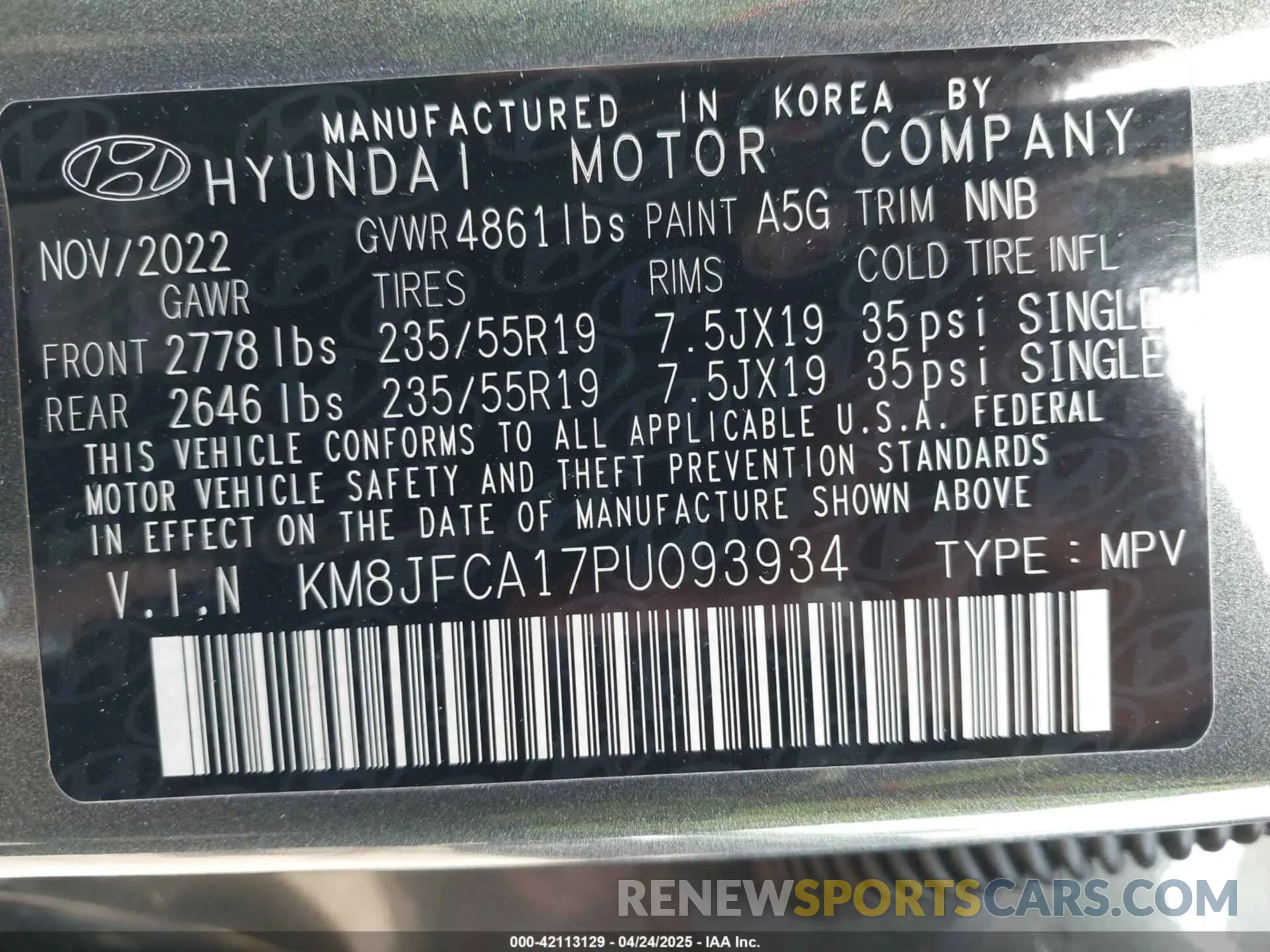 9 fotografías del automóvil dañado KM8JFCA17PU093934 HYUNDAI TUCSON HYBRID 2023