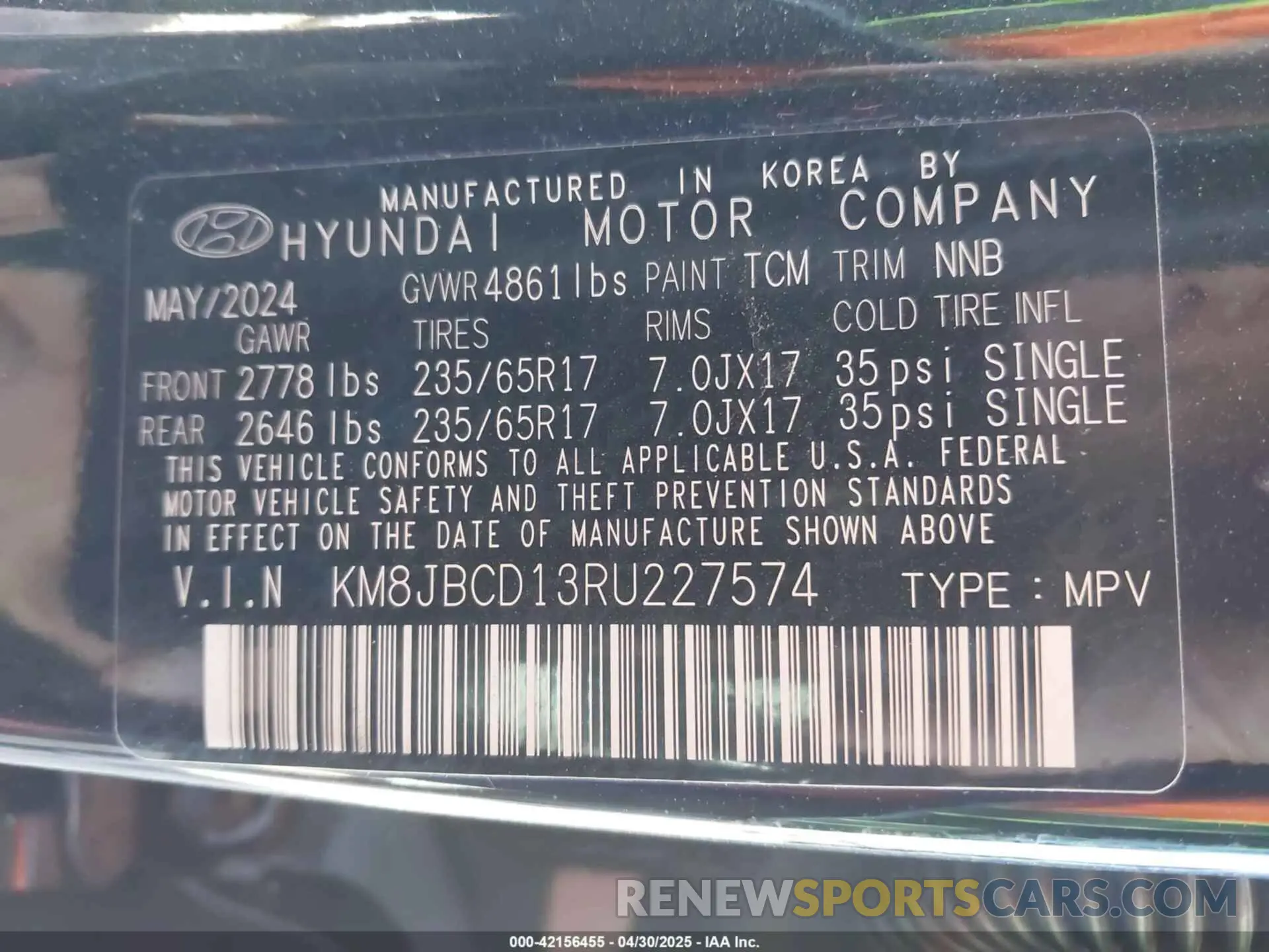 9 fotografías del automóvil dañado KM8JBCD13RU227574 HYUNDAI TUCSON HYBRID 2024