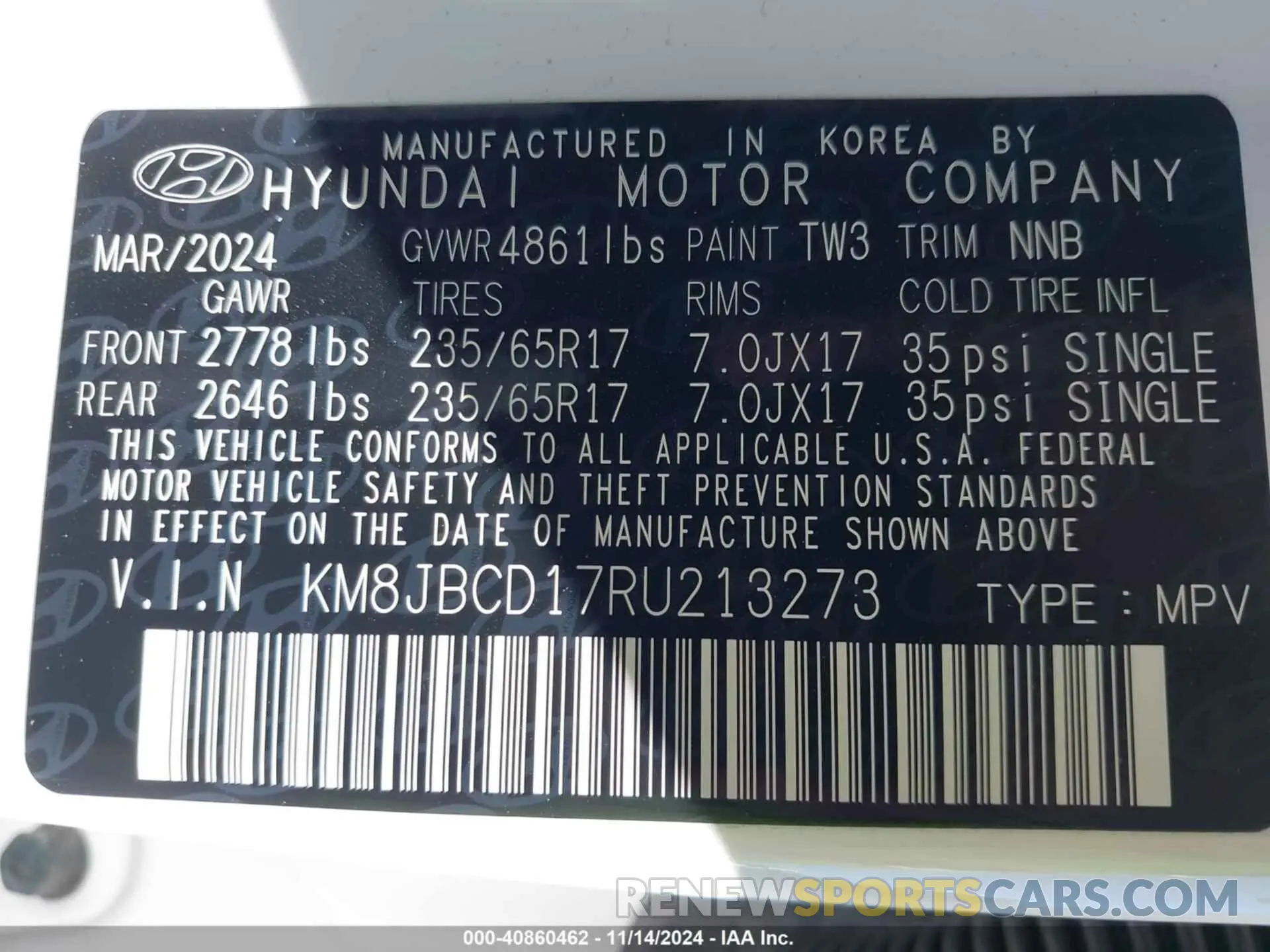 9 fotografías del automóvil dañado KM8JBCD17RU213273 HYUNDAI TUCSON HYBRID 2024