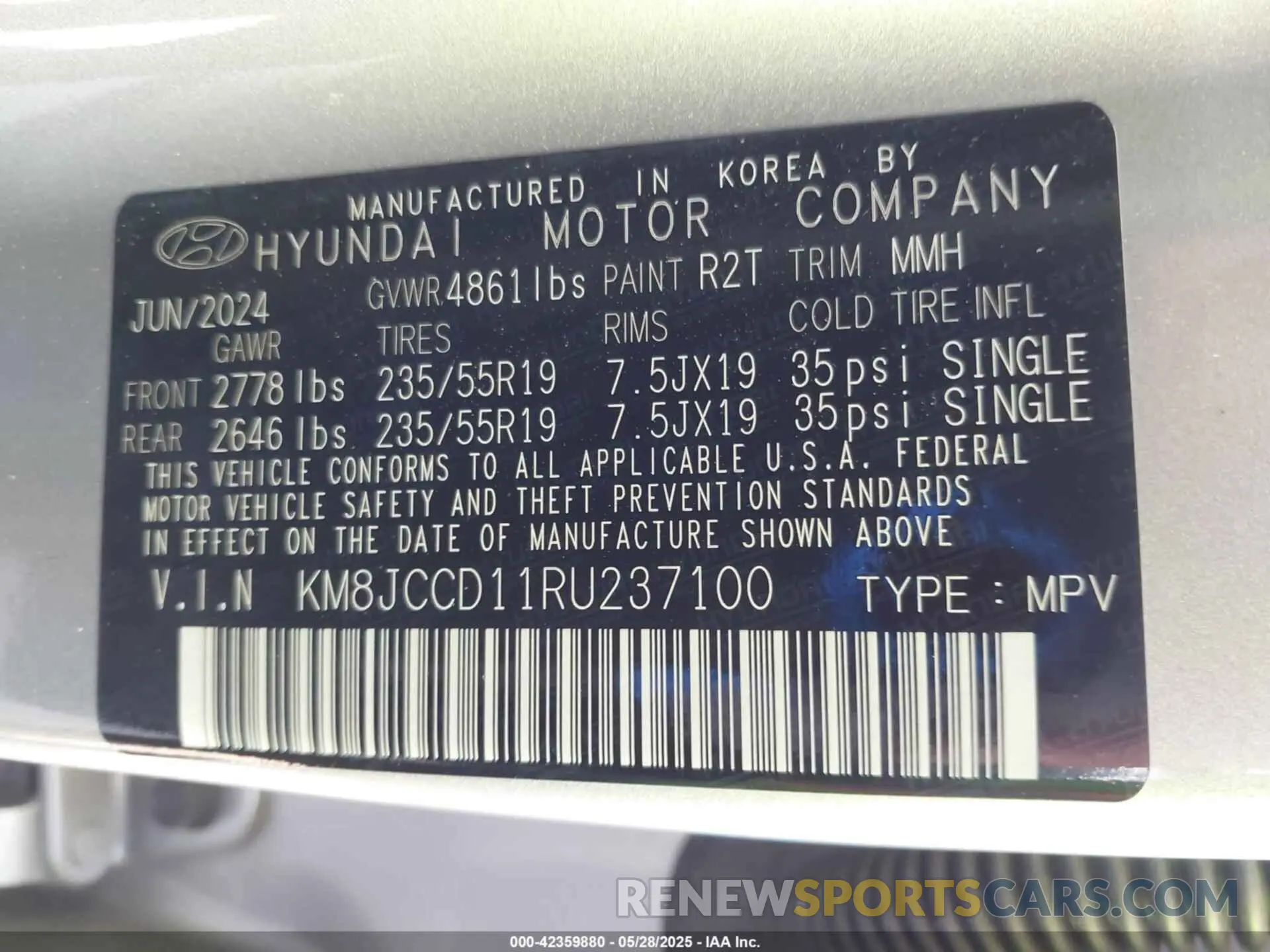 9 fotografías del automóvil dañado KM8JCCD11RU237100 HYUNDAI TUCSON HYBRID 2024