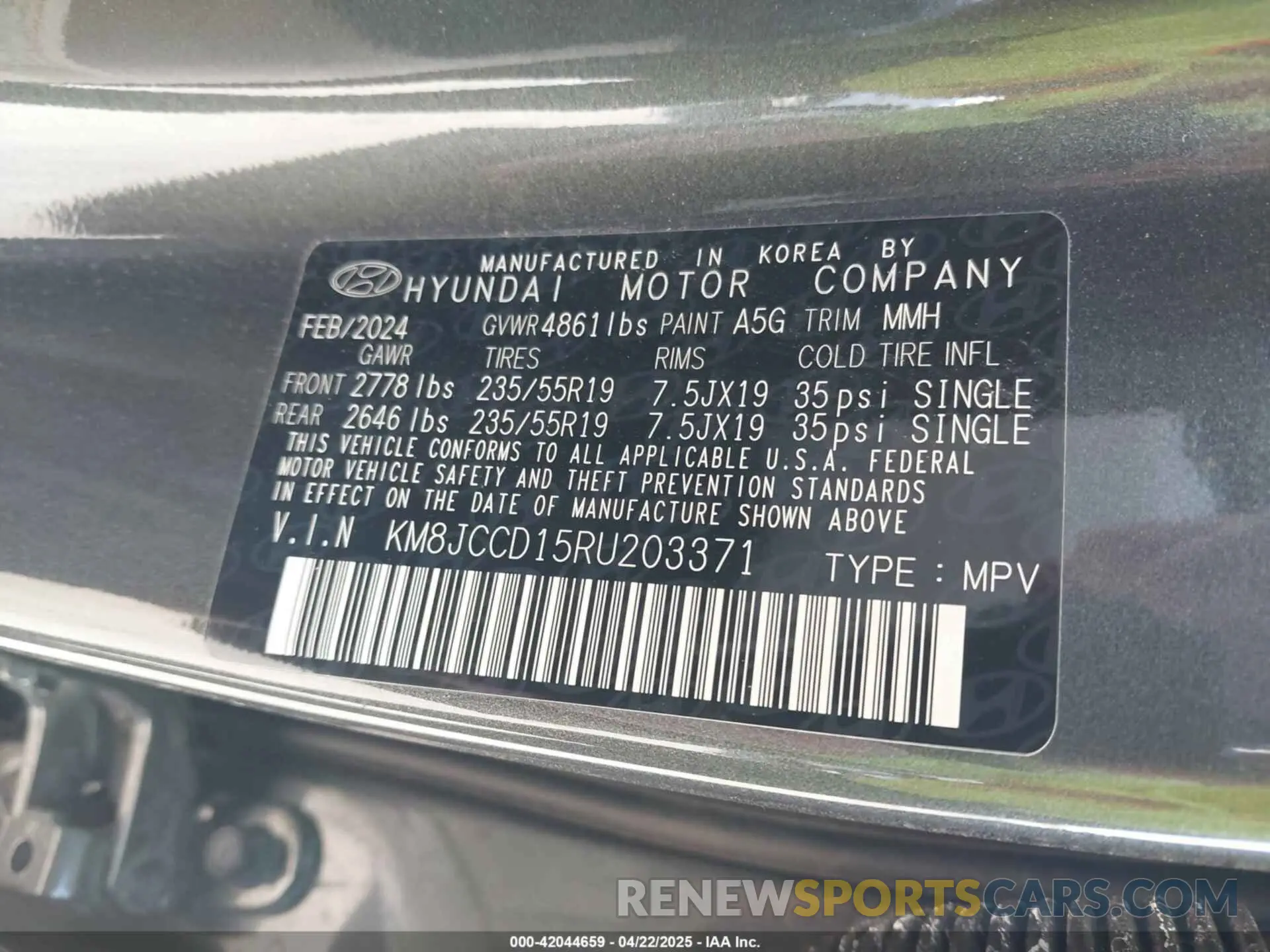 9 fotografías del automóvil dañado KM8JCCD15RU203371 HYUNDAI TUCSON HYBRID 2024