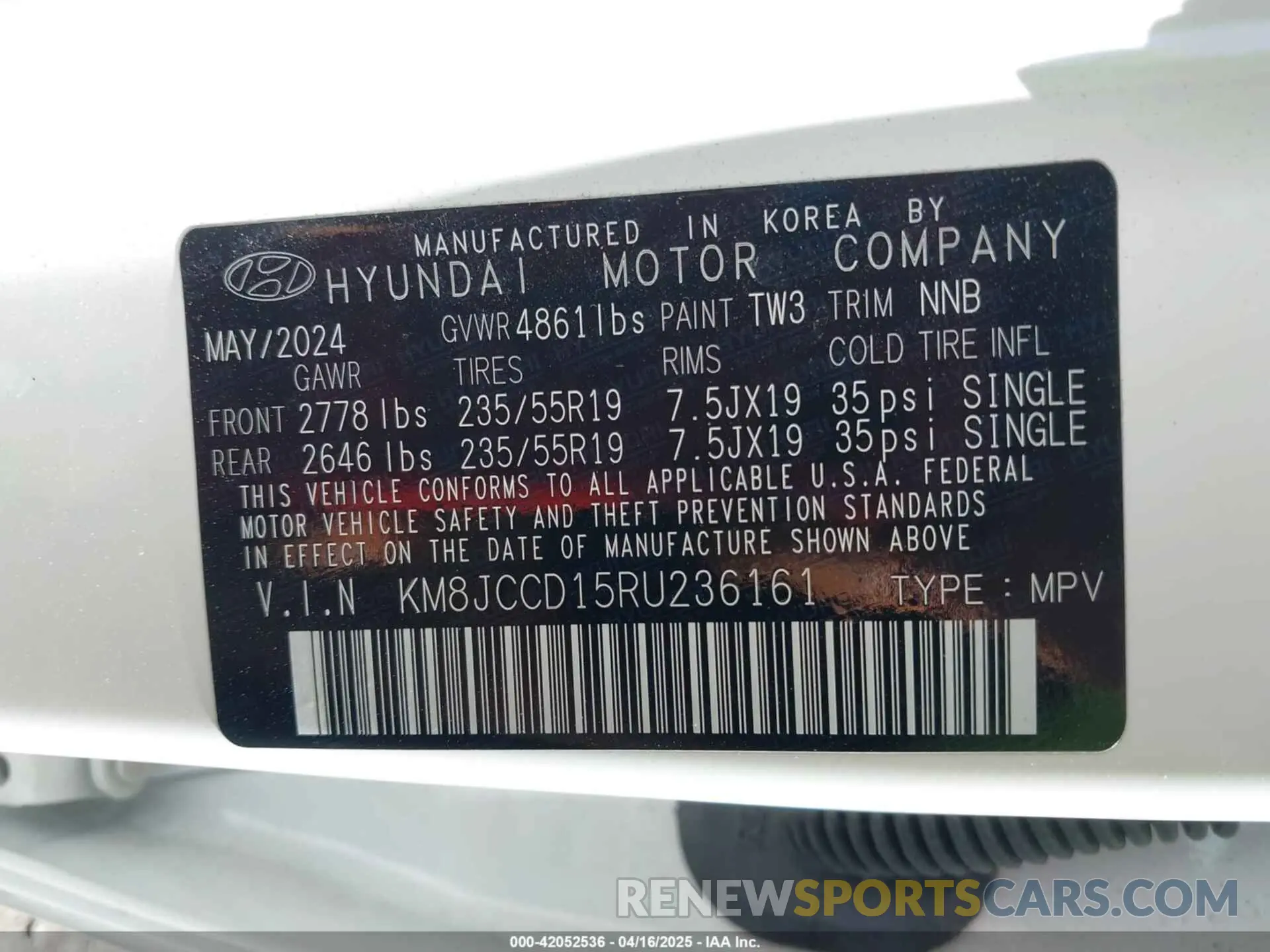9 fotografías del automóvil dañado KM8JCCD15RU236161 HYUNDAI TUCSON HYBRID 2024