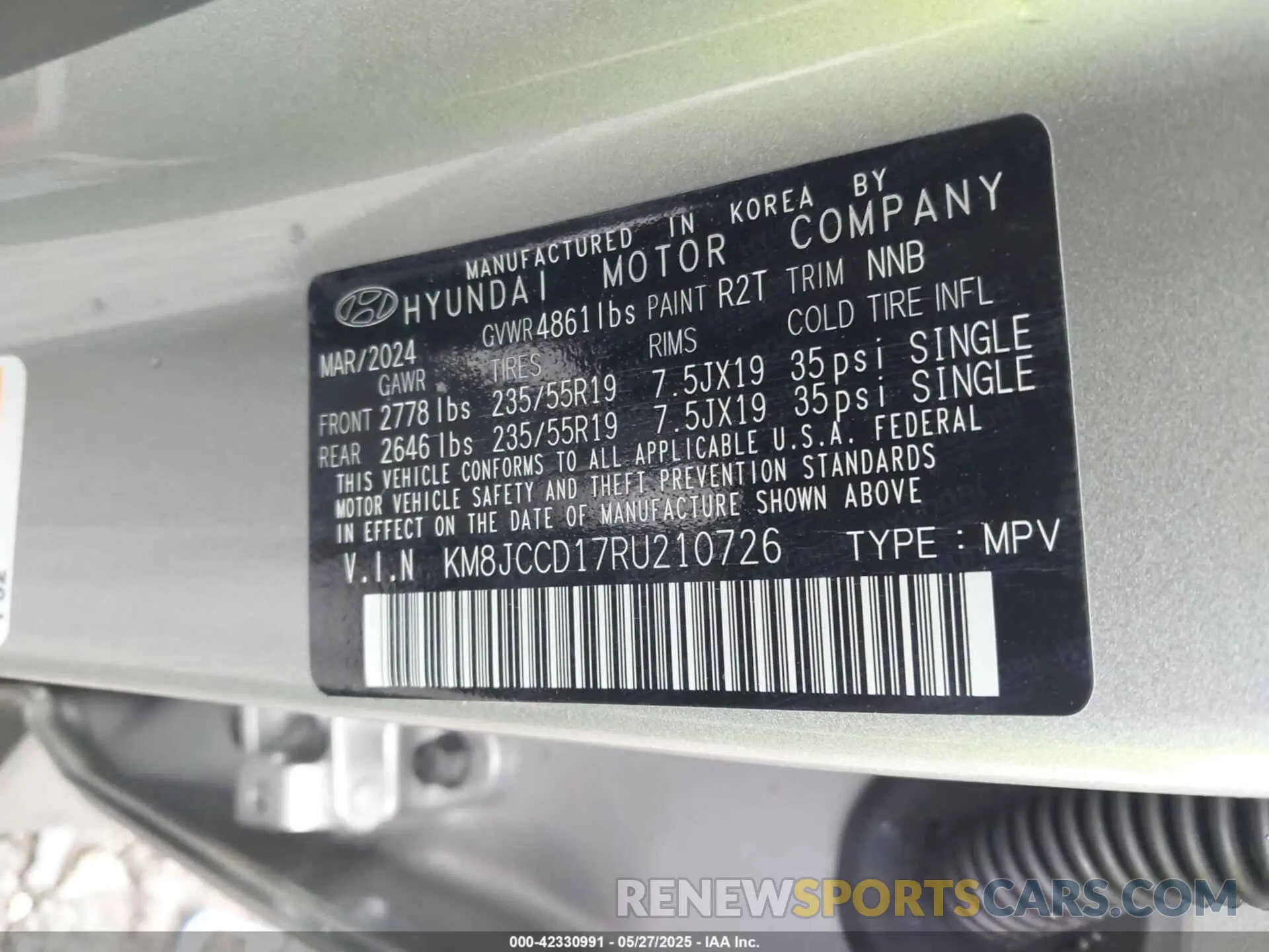 9 fotografías del automóvil dañado KM8JCCD17RU210726 HYUNDAI TUCSON HYBRID 2024