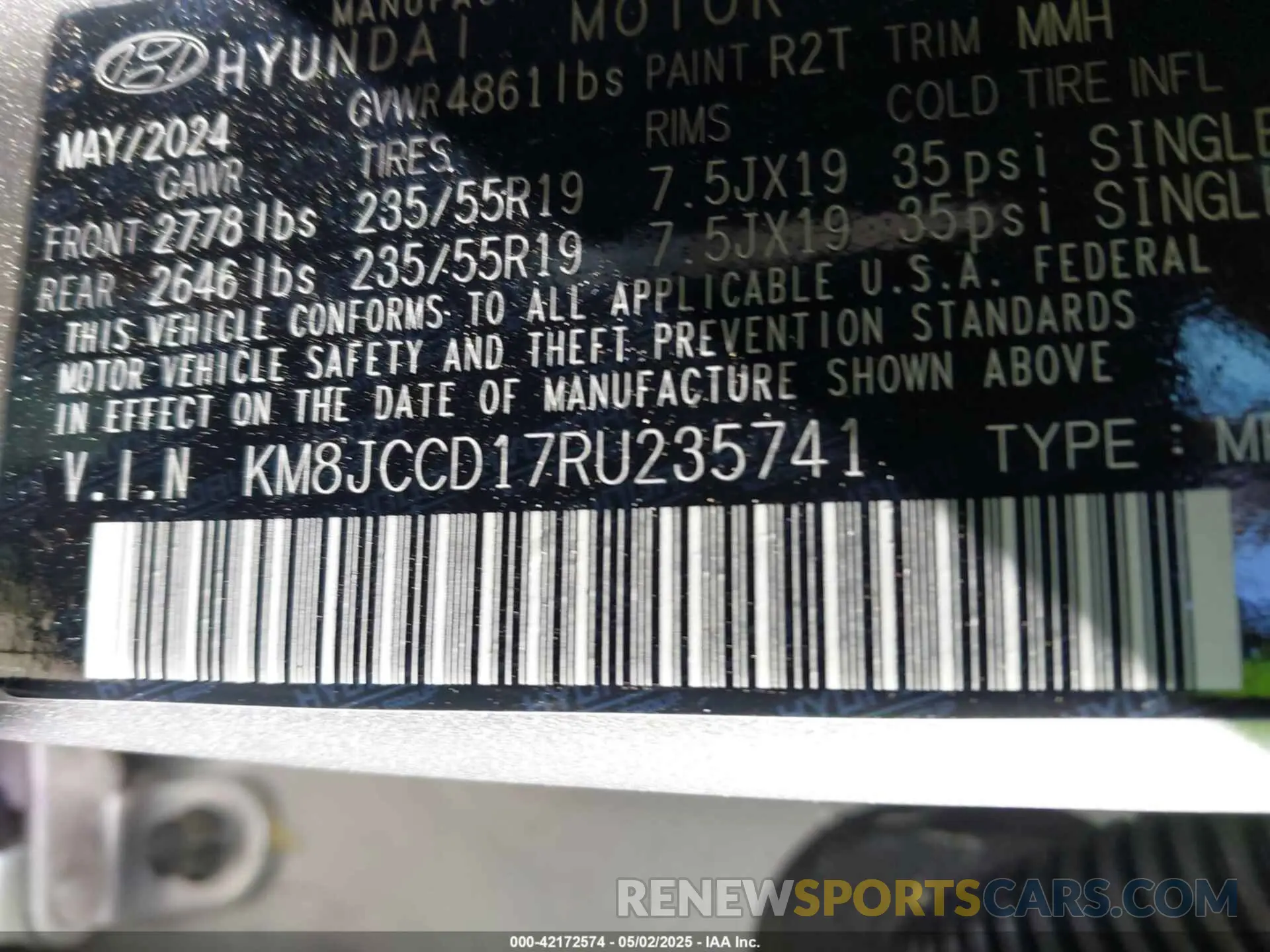 9 fotografías del automóvil dañado KM8JCCD17RU235741 HYUNDAI TUCSON HYBRID 2024