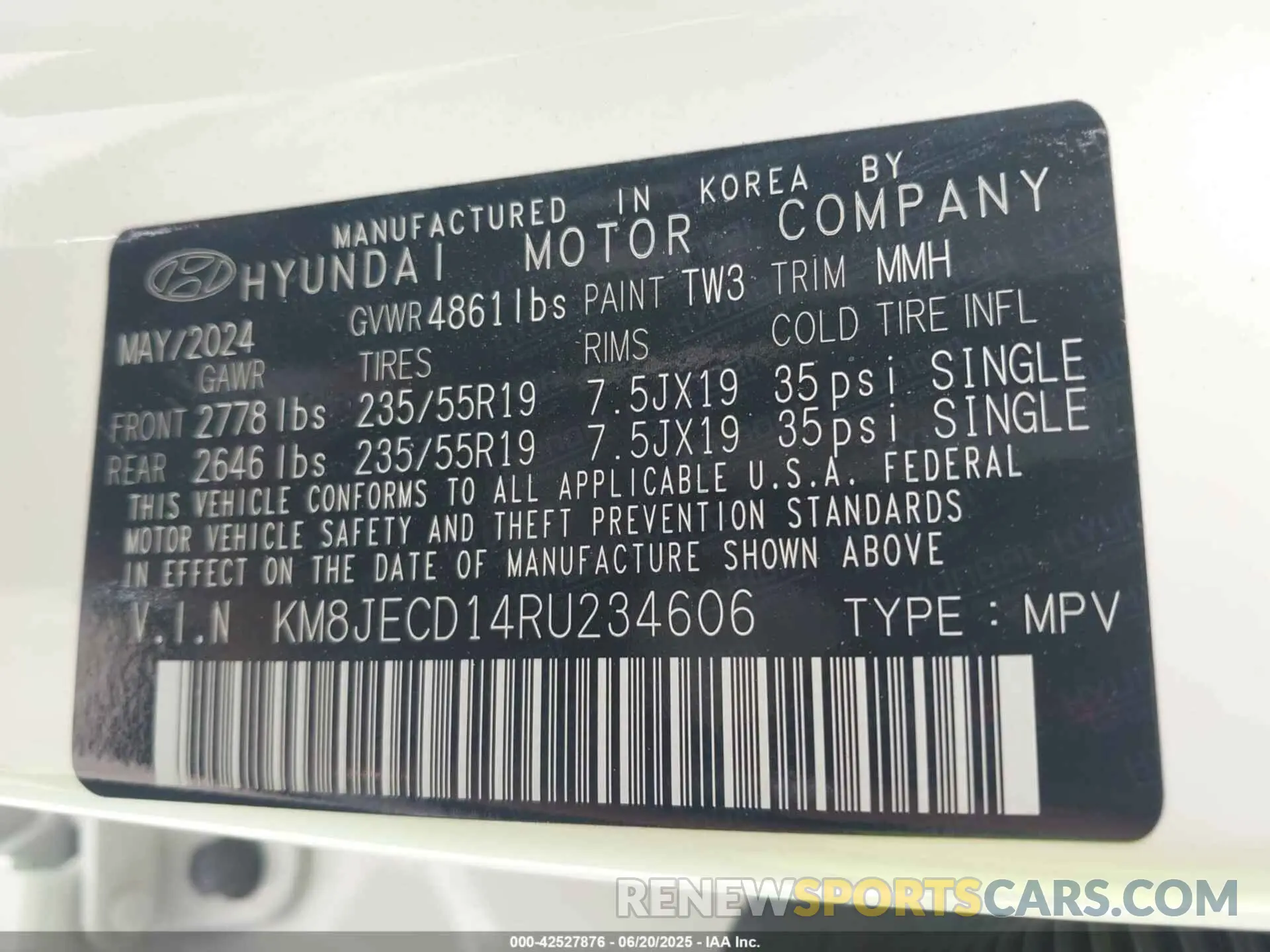9 fotografías del automóvil dañado KM8JECD14RU234606 HYUNDAI TUCSON HYBRID 2024