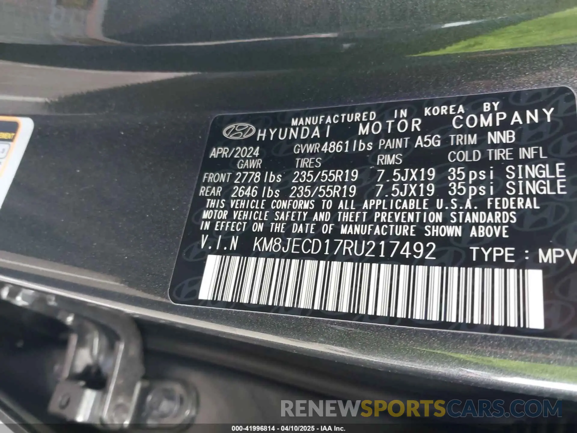9 fotografías del automóvil dañado KM8JECD17RU217492 HYUNDAI TUCSON HYBRID 2024