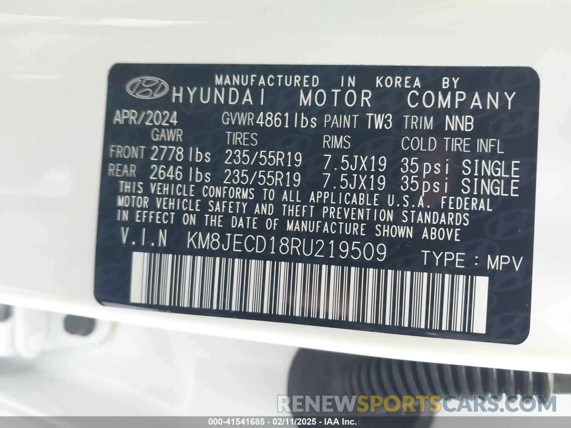 9 fotografías del automóvil dañado KM8JECD18RU219509 HYUNDAI TUCSON HYBRID 2024