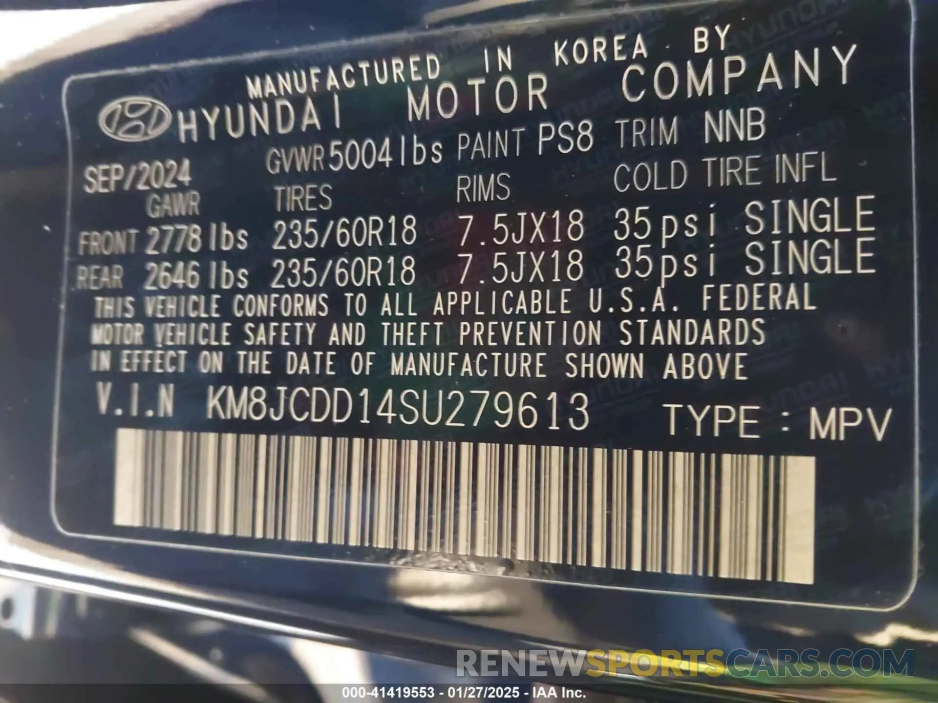9 fotografías del automóvil dañado KM8JCDD14SU279613 HYUNDAI TUCSON HYBRID 2025