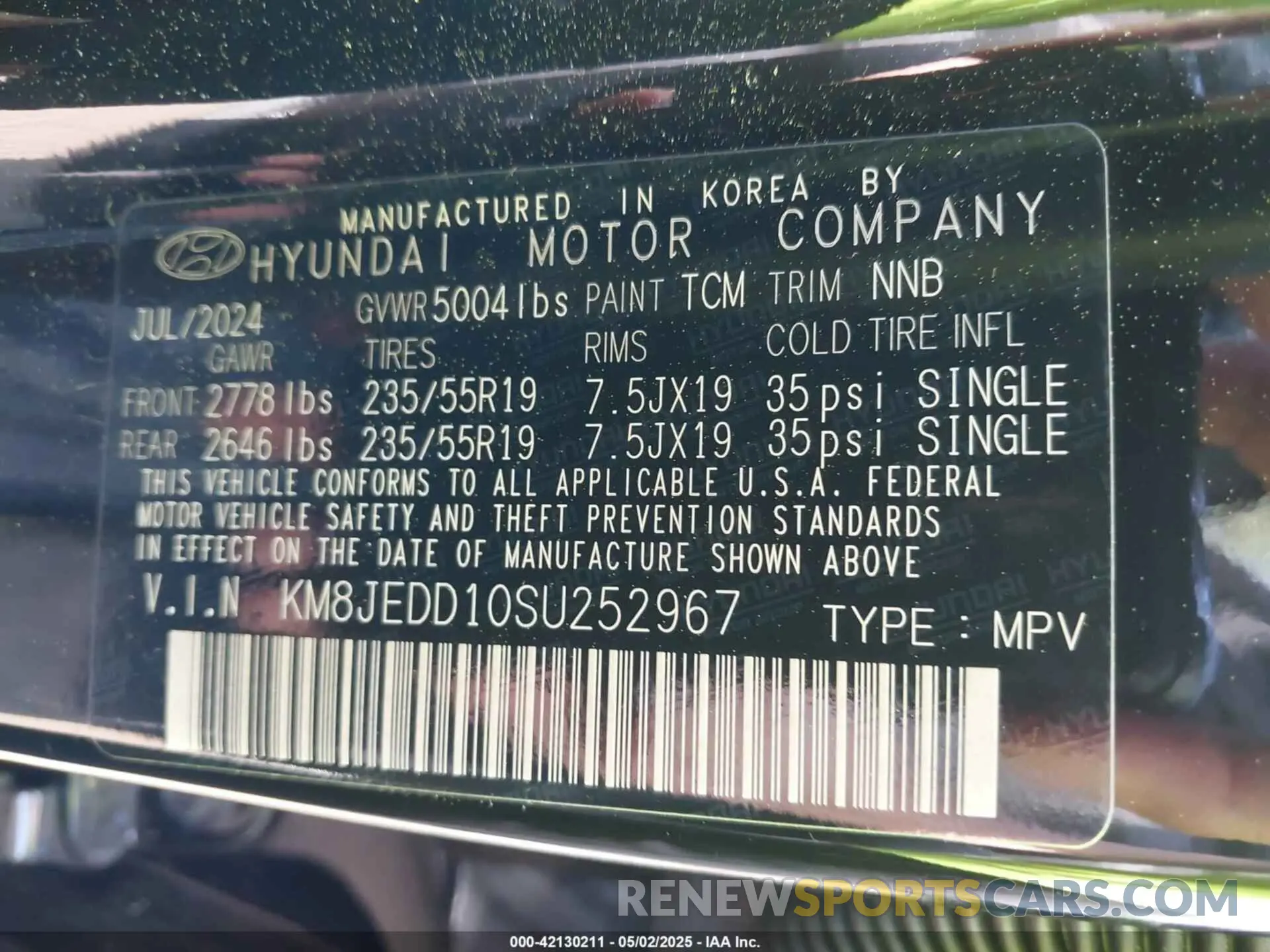 9 fotografías del automóvil dañado KM8JEDD10SU252967 HYUNDAI TUCSON HYBRID 2025