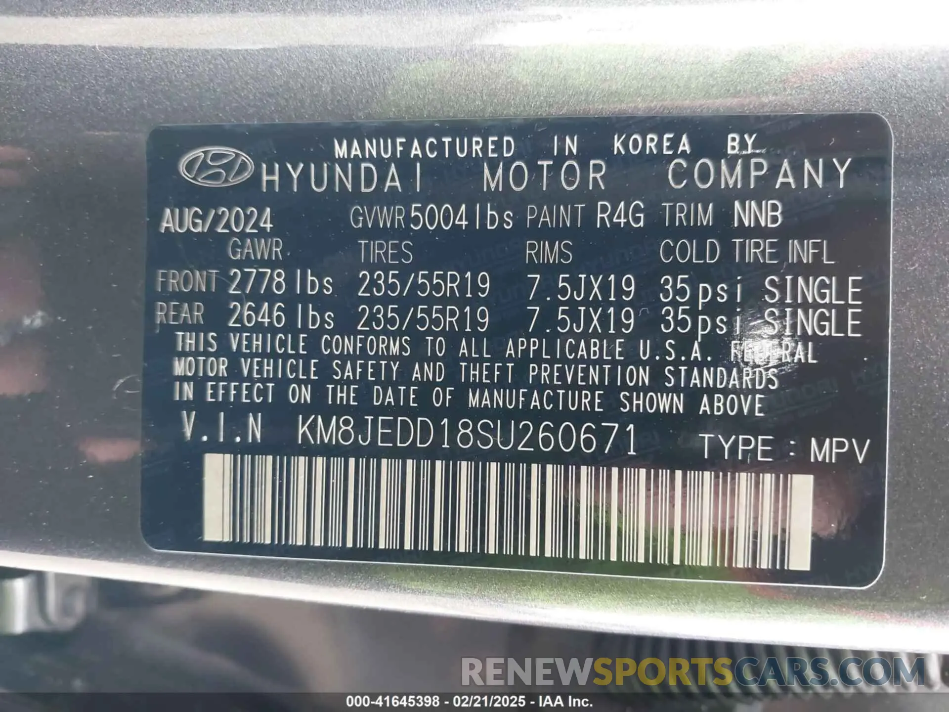9 fotografías del automóvil dañado KM8JEDD18SU260671 HYUNDAI TUCSON HYBRID 2025