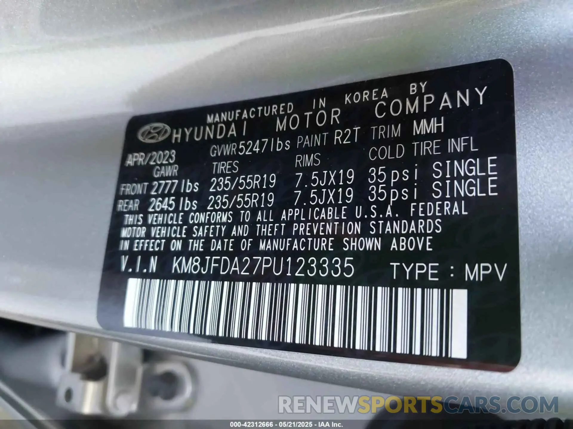 9 fotografías del automóvil dañado KM8JFDA27PU123335 HYUNDAI TUCSON PLUG-IN HYBRID 2023