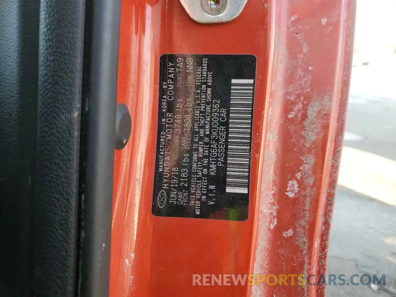 13 fotografías del automóvil dañado KMHTG6AF3KU009362 HYUNDAI VELOSTER 2019