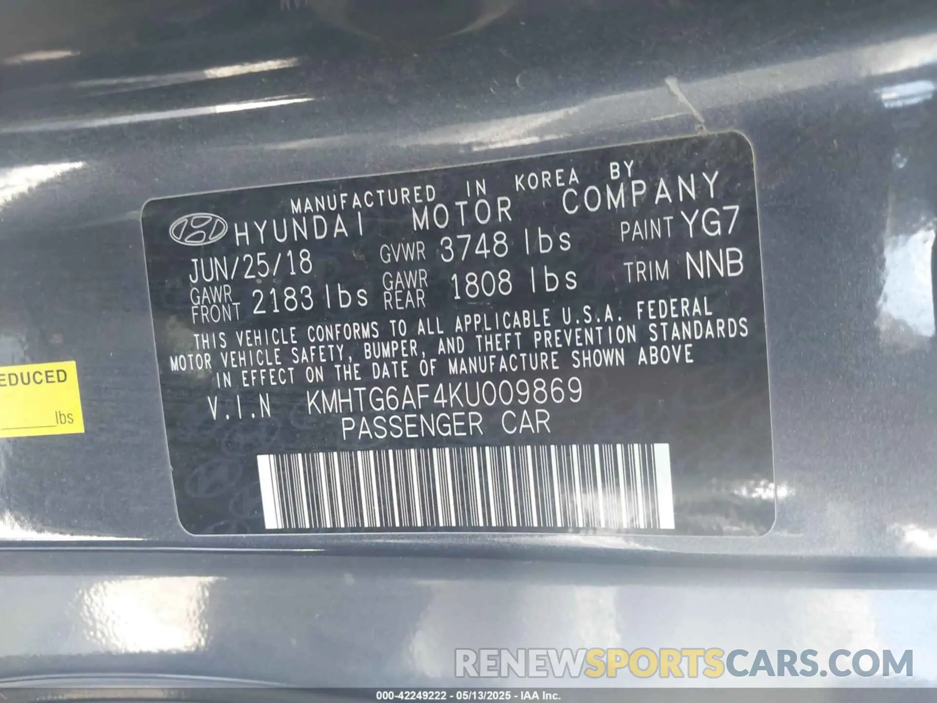 9 fotografías del automóvil dañado KMHTG6AF4KU009869 HYUNDAI VELOSTER 2019