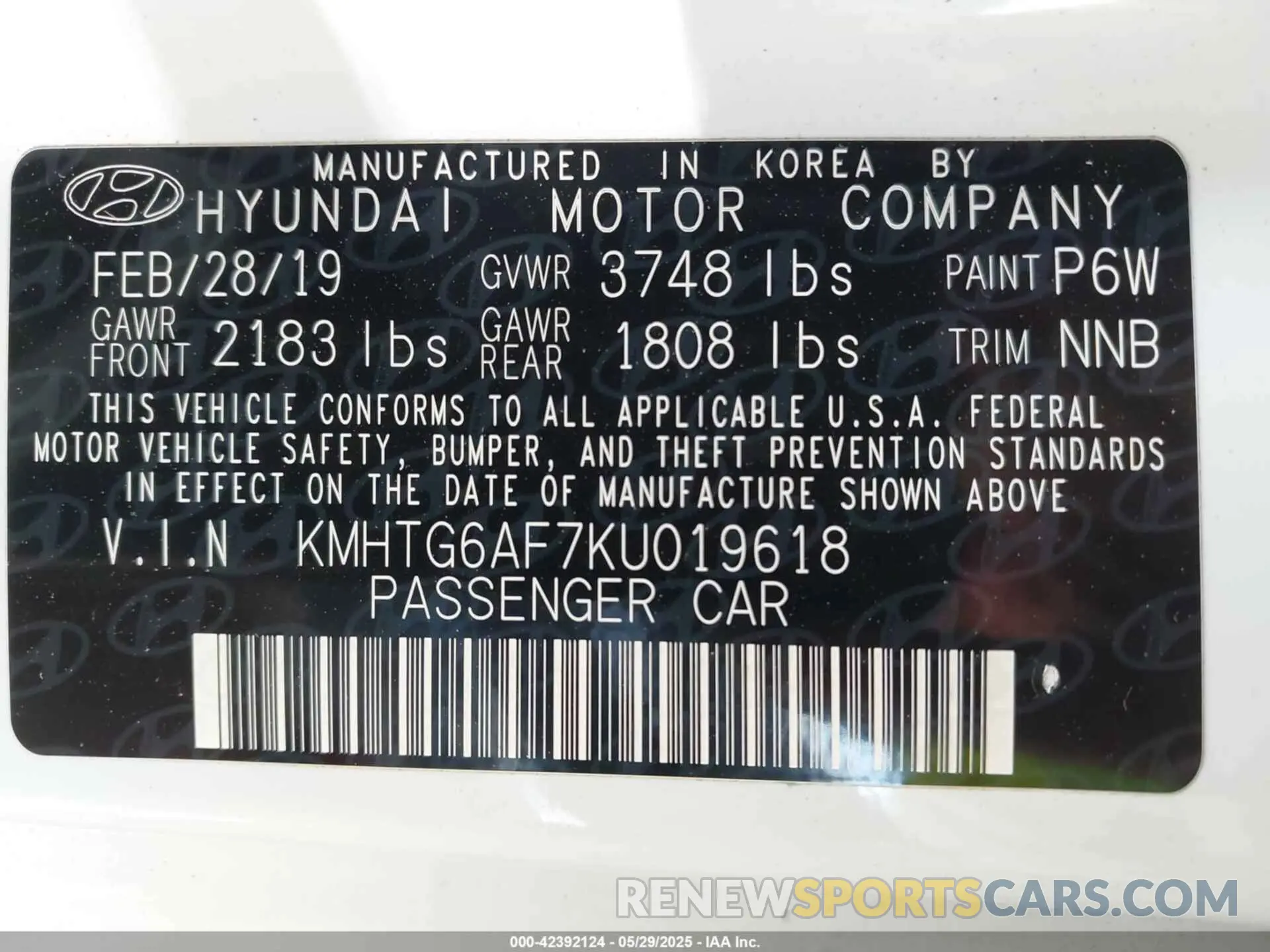 9 fotografías del automóvil dañado KMHTG6AF7KU019618 HYUNDAI VELOSTER 2019