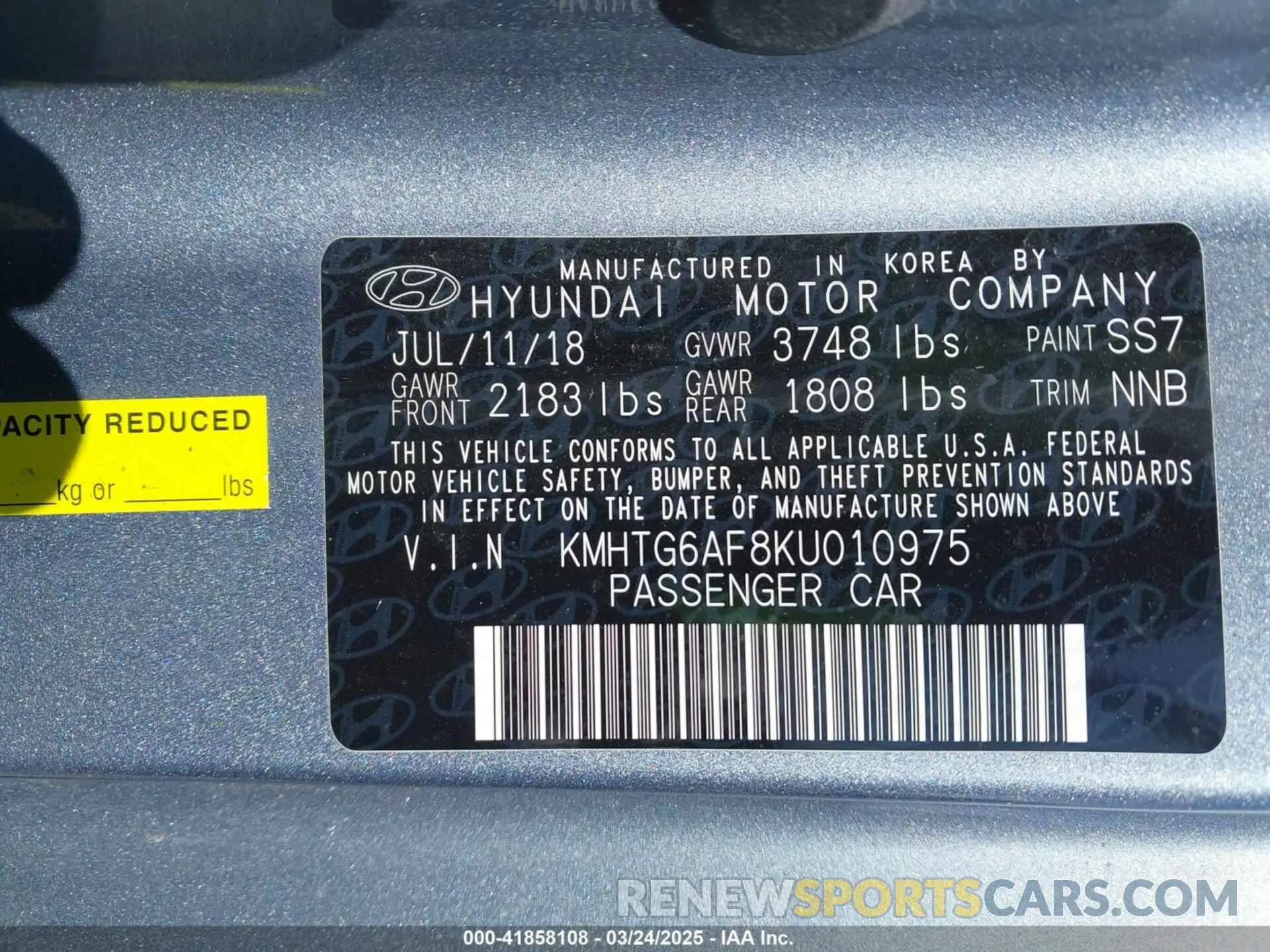 9 fotografías del automóvil dañado KMHTG6AF8KU010975 HYUNDAI VELOSTER 2019