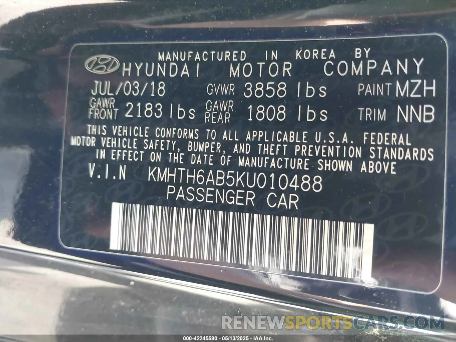 9 fotografías del automóvil dañado KMHTH6AB5KU010488 HYUNDAI VELOSTER 2019