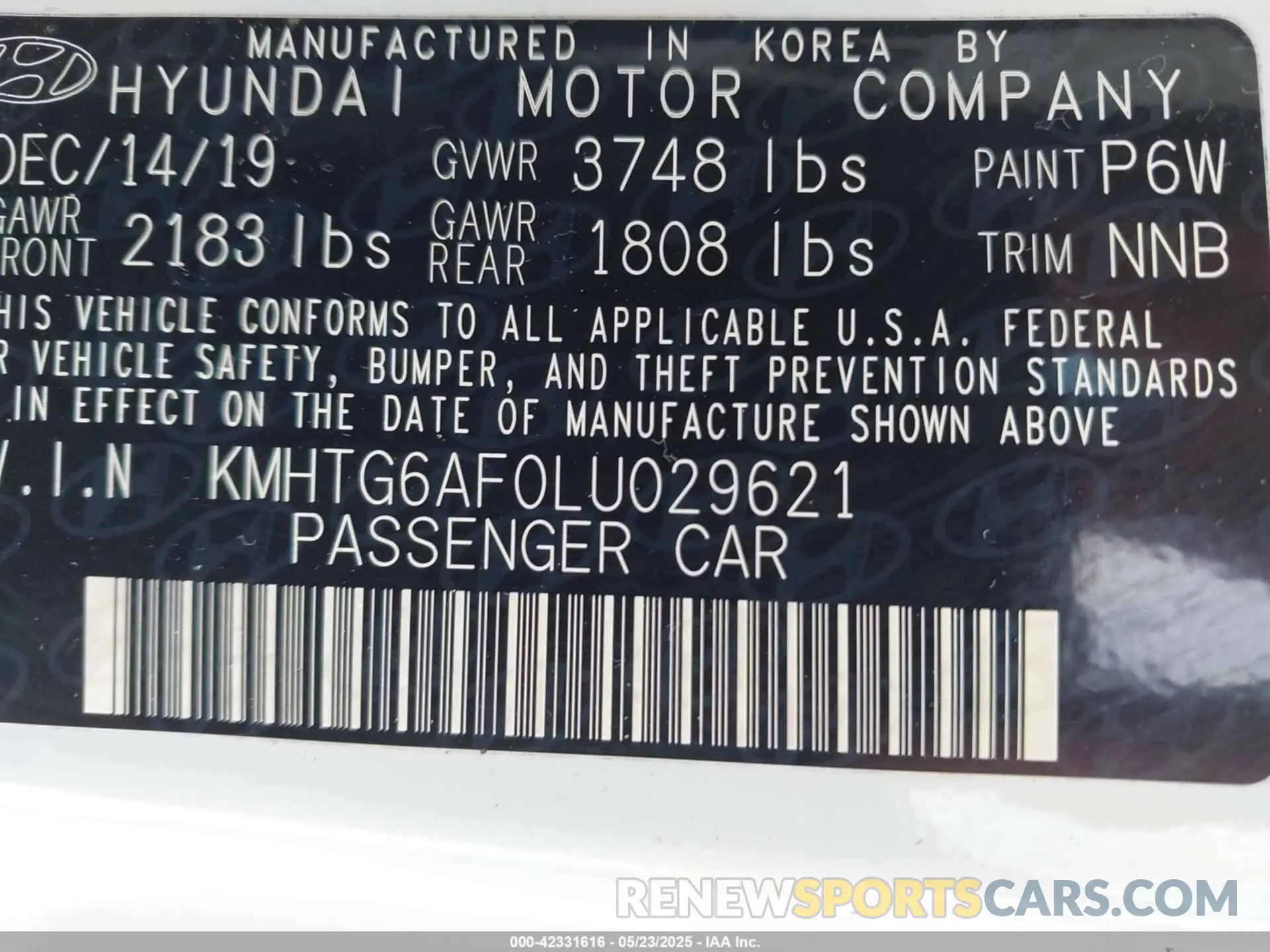 9 fotografías del automóvil dañado KMHTG6AF0LU029621 HYUNDAI VELOSTER 2020