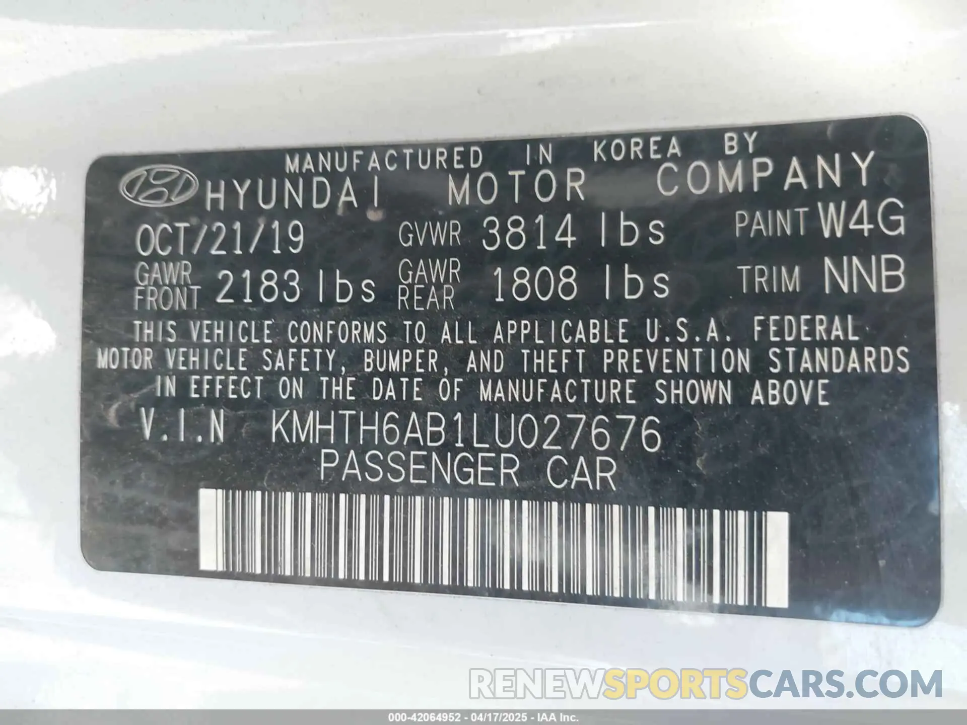 9 fotografías del automóvil dañado KMHTH6AB1LU027676 HYUNDAI VELOSTER 2020