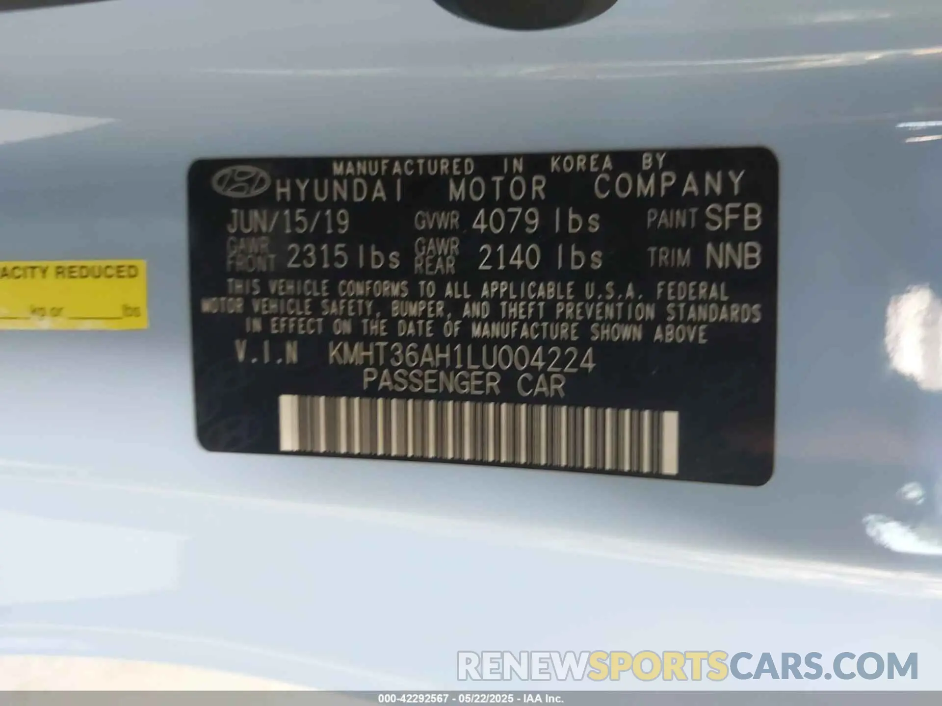 9 fotografías del automóvil dañado KMHT36AH1LU004224 HYUNDAI VELOSTER N 2020