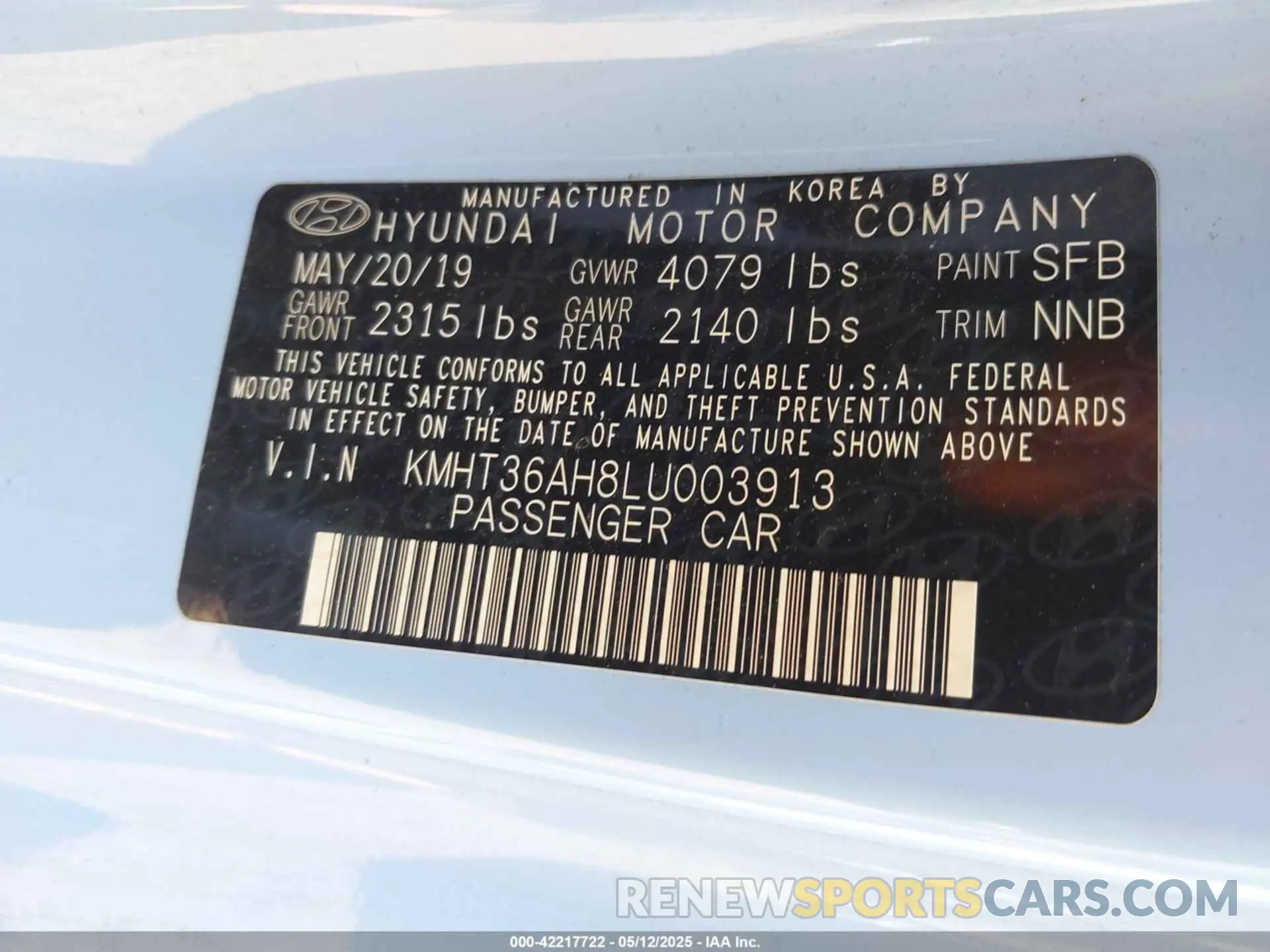 9 fotografías del automóvil dañado KMHT36AH8LU003913 HYUNDAI VELOSTER N 2020