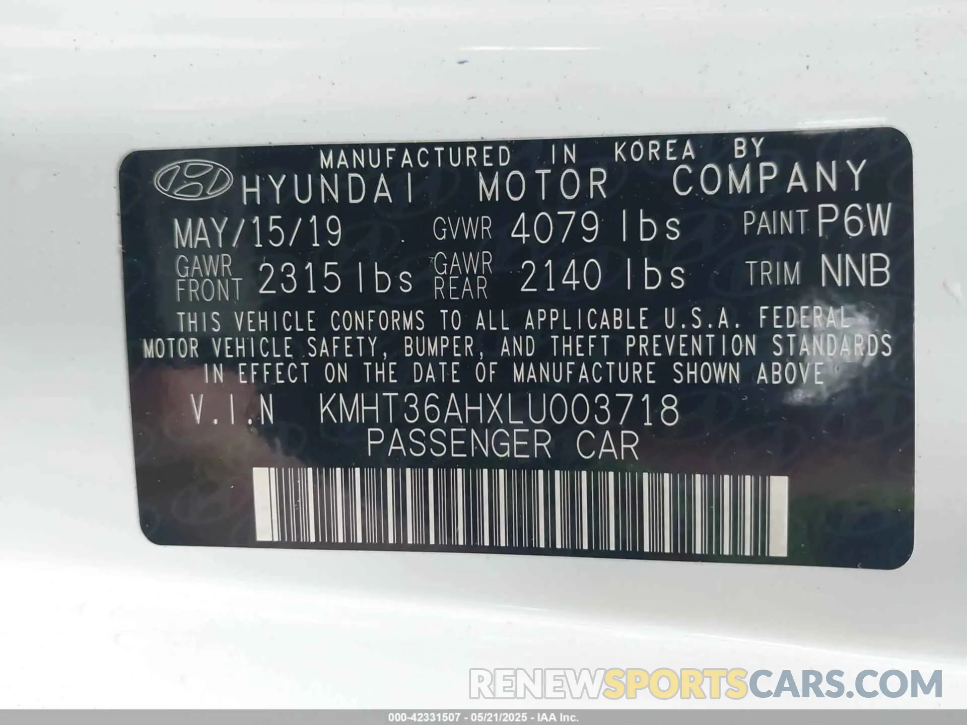 9 fotografías del automóvil dañado KMHT36AHXLU003718 HYUNDAI VELOSTER N 2020