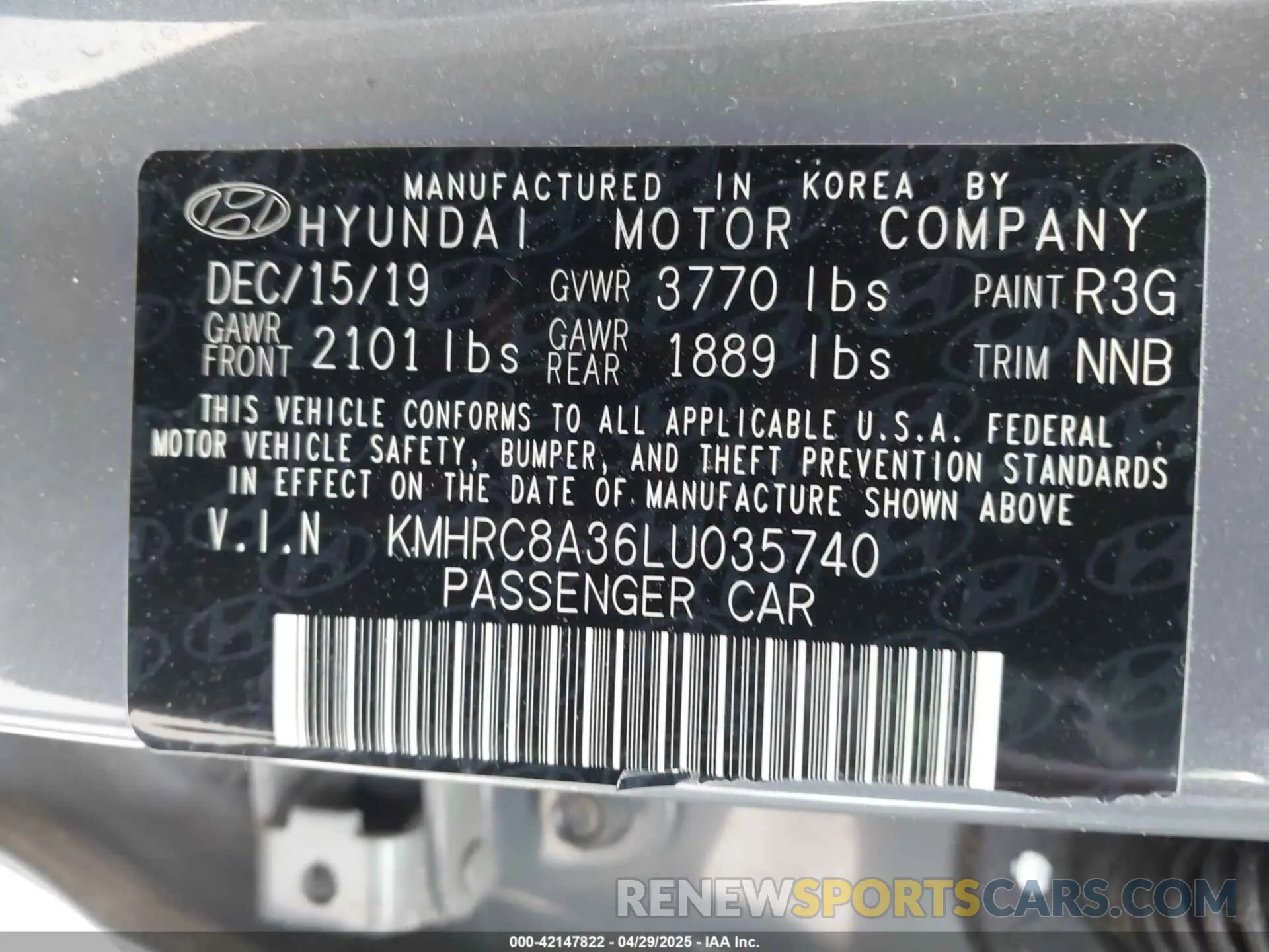 9 fotografías del automóvil dañado KMHRC8A36LU035740 HYUNDAI VENUE 2020