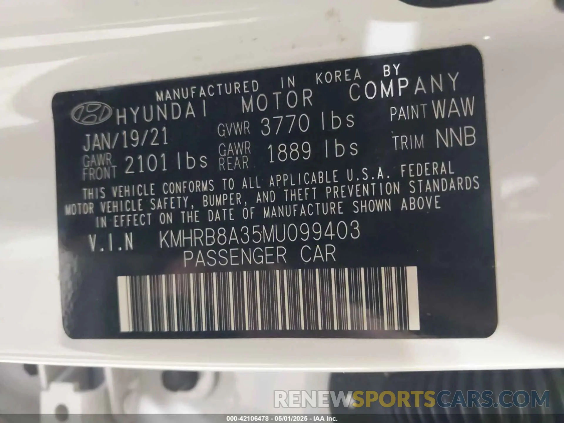 9 fotografías del automóvil dañado KMHRB8A35MU099403 HYUNDAI VENUE 2021