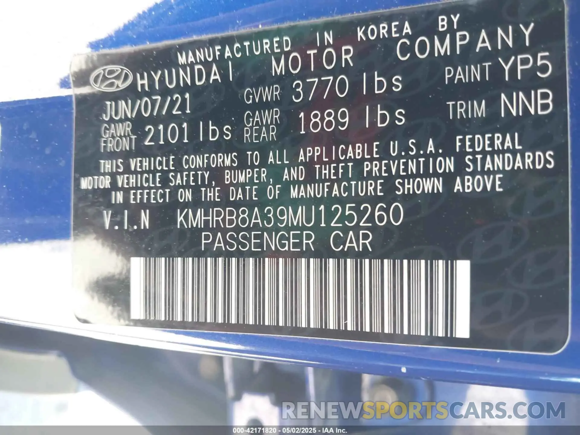 9 fotografías del automóvil dañado KMHRB8A39MU125260 HYUNDAI VENUE 2021