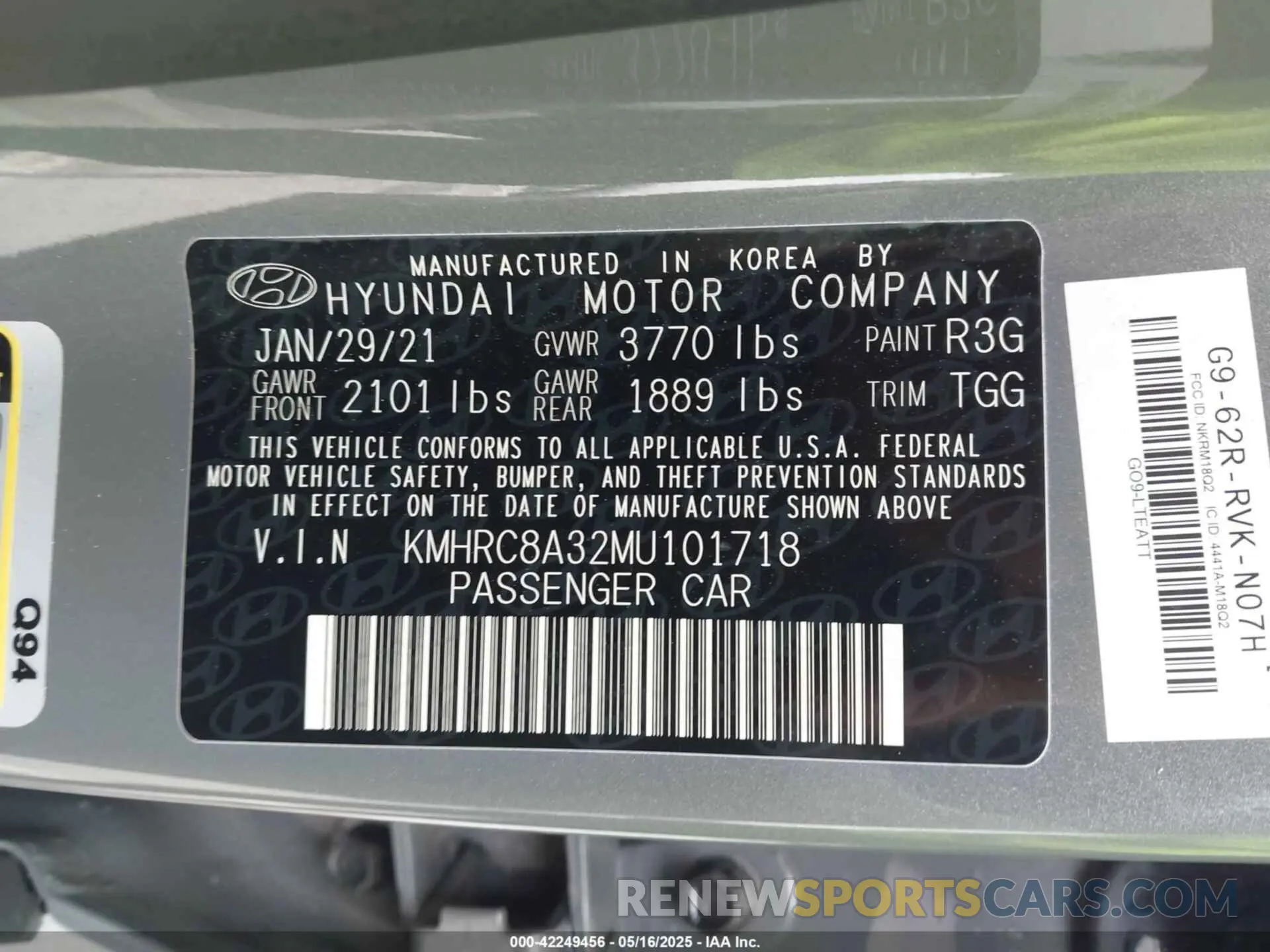 9 fotografías del automóvil dañado KMHRC8A32MU101718 HYUNDAI VENUE 2021