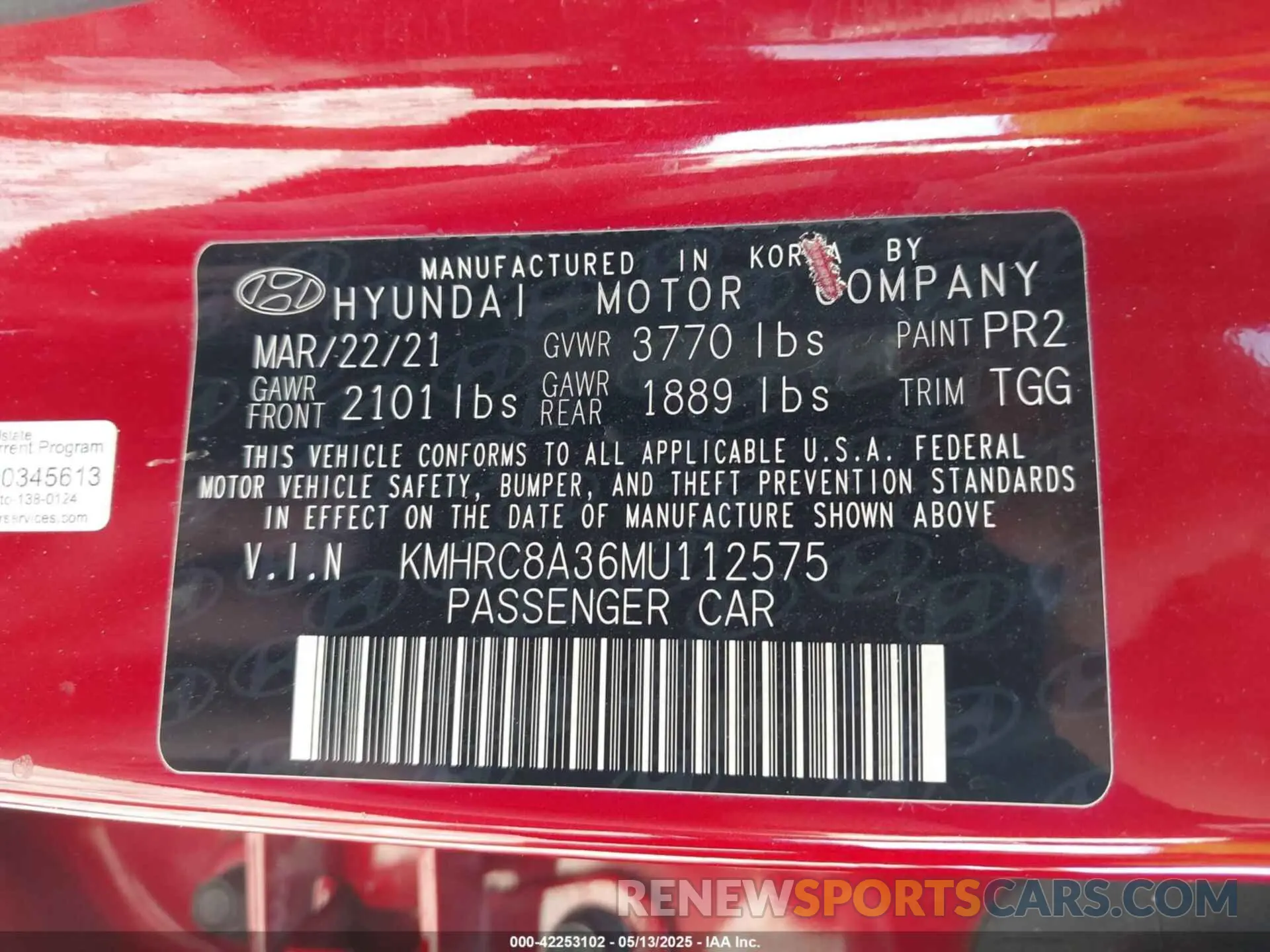 9 fotografías del automóvil dañado KMHRC8A36MU112575 HYUNDAI VENUE 2021