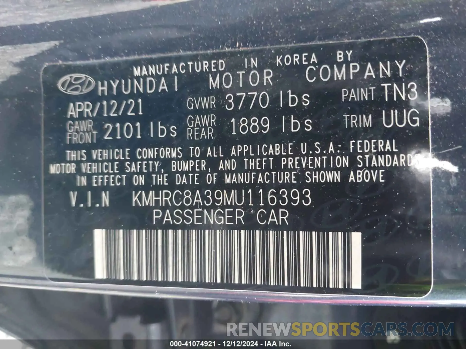 9 fotografías del automóvil dañado KMHRC8A39MU116393 HYUNDAI VENUE 2021