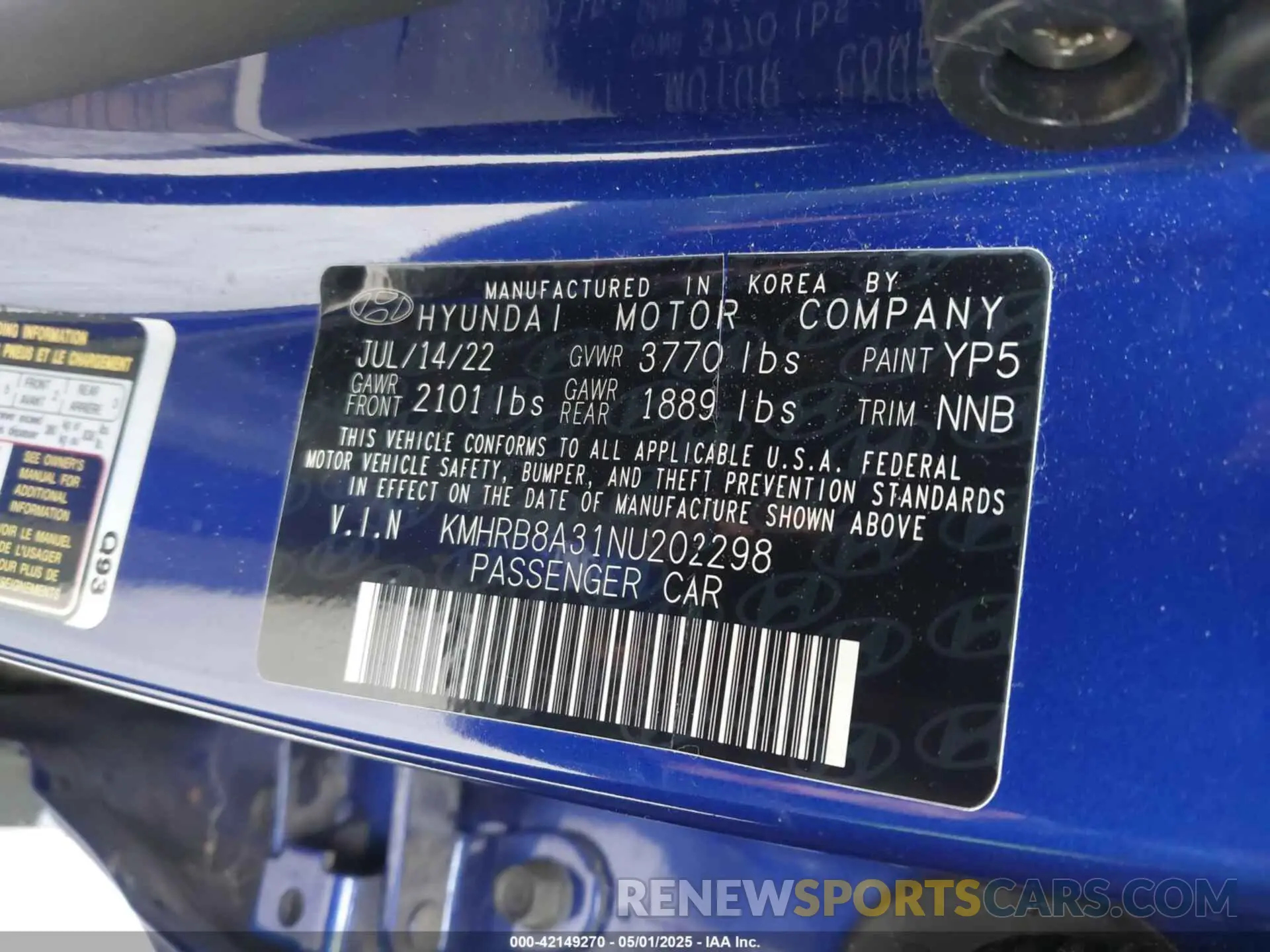 9 fotografías del automóvil dañado KMHRB8A31NU202298 HYUNDAI VENUE 2022