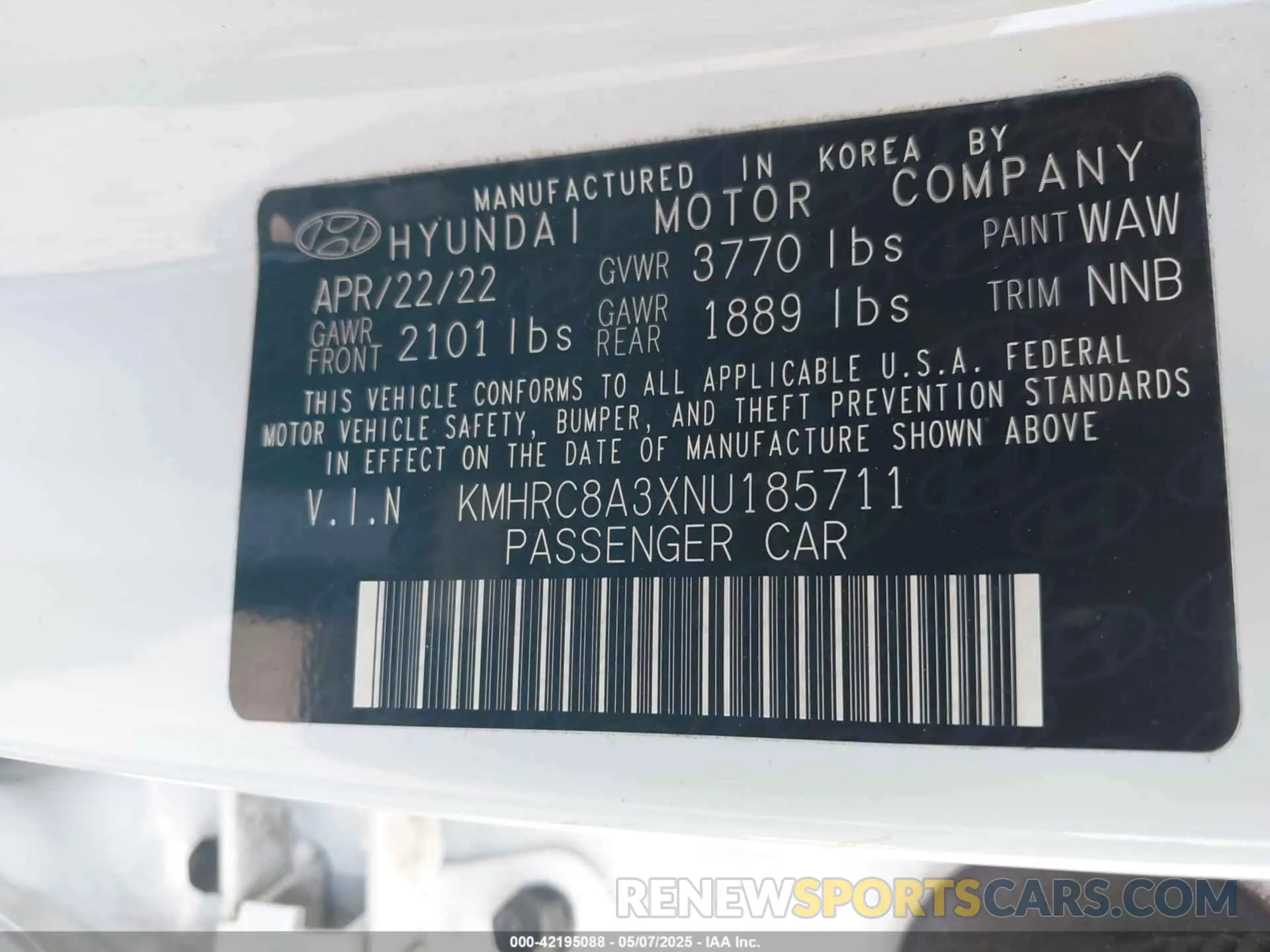 9 fotografías del automóvil dañado KMHRC8A3XNU185711 HYUNDAI VENUE 2022