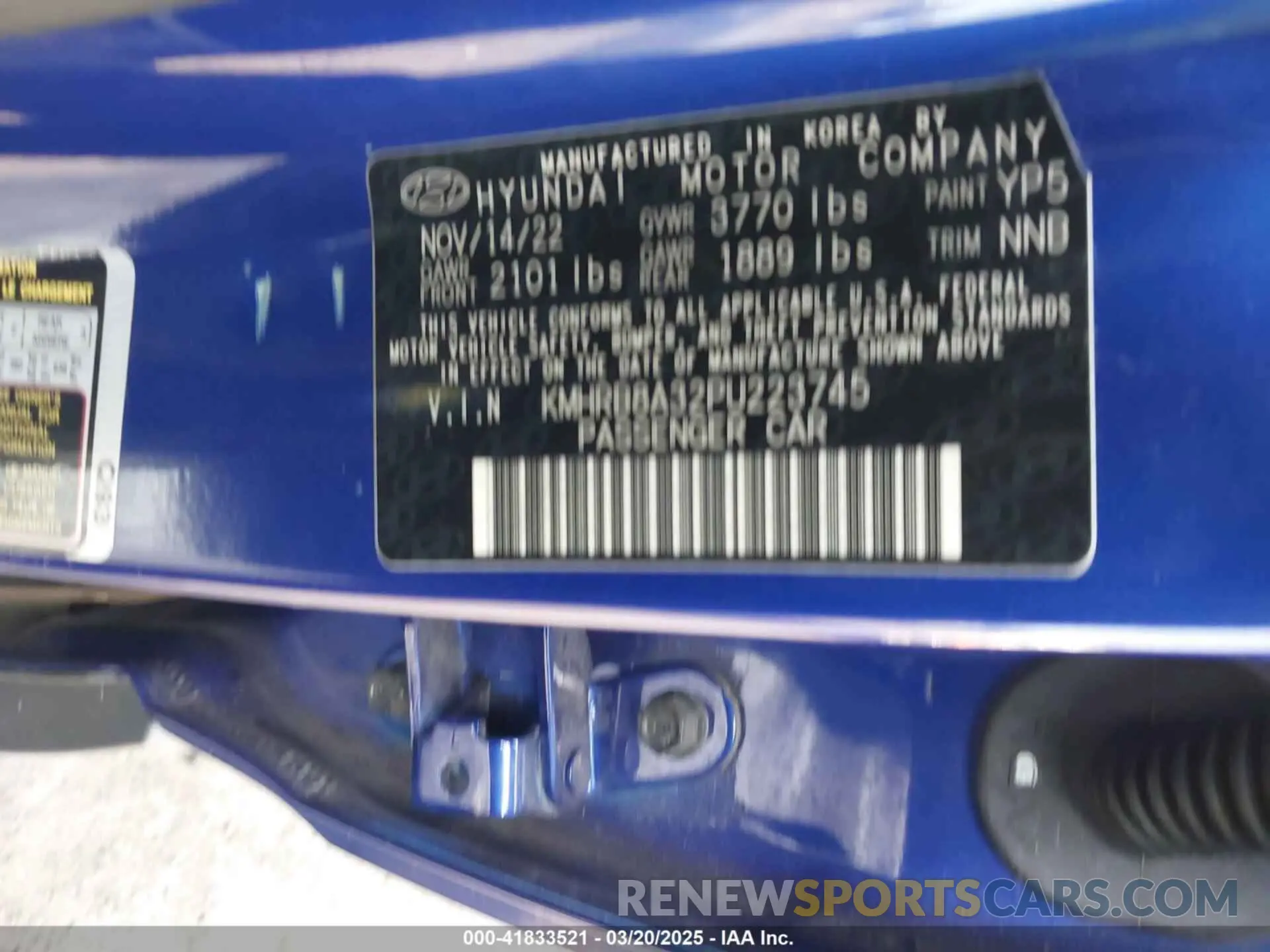 9 fotografías del automóvil dañado KMHRB8A32PU223745 HYUNDAI VENUE 2023