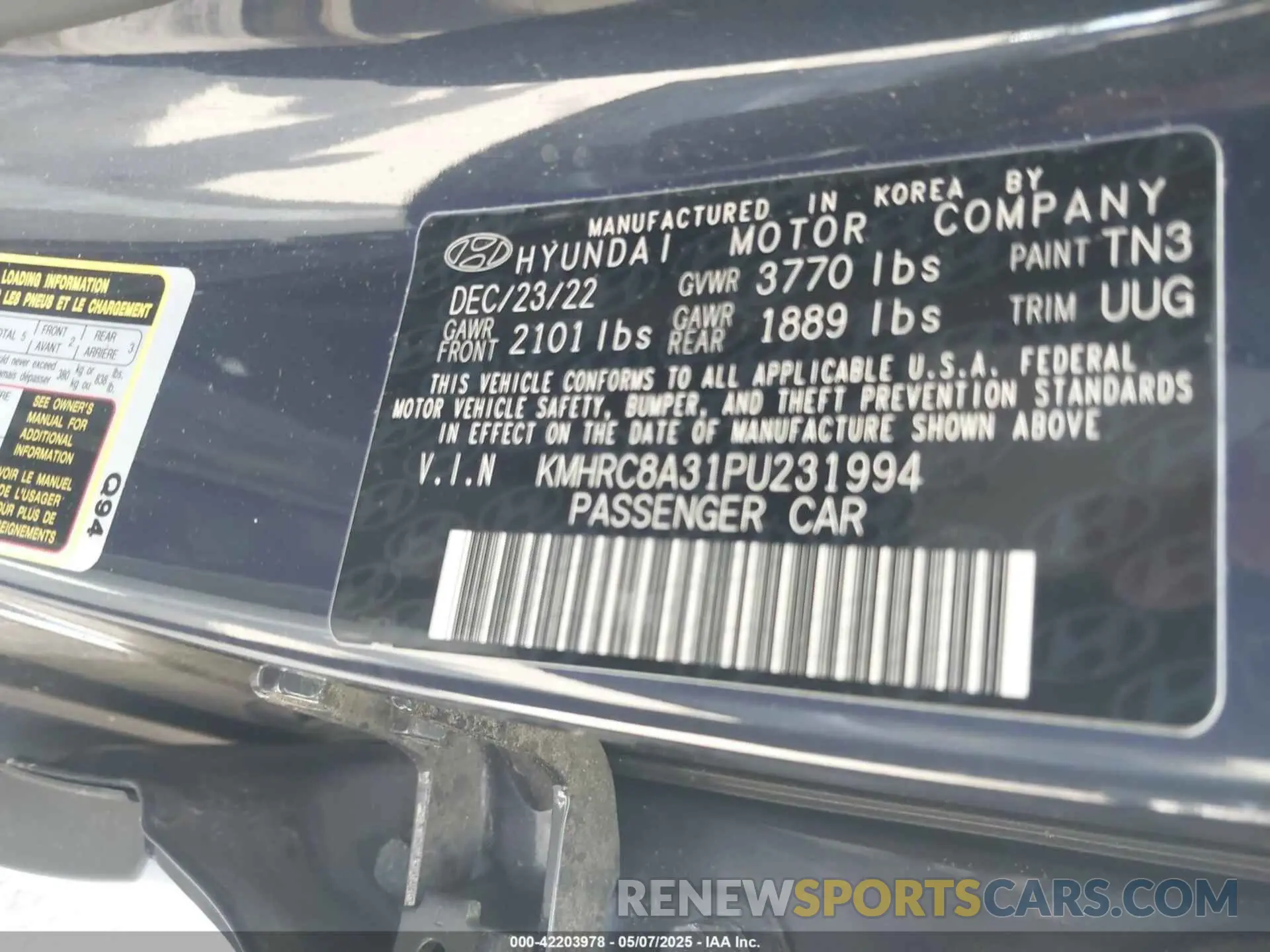 9 fotografías del automóvil dañado KMHRC8A31PU231994 HYUNDAI VENUE 2023