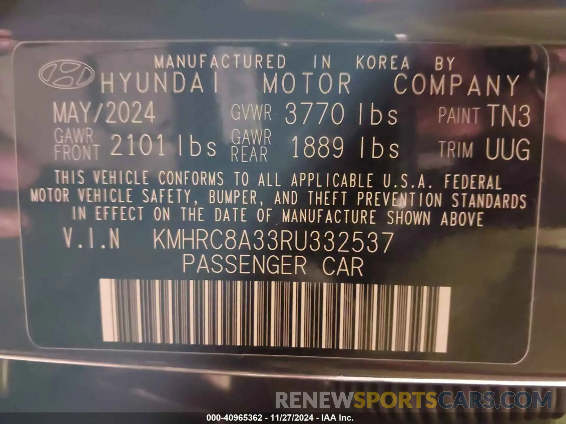 9 fotografías del automóvil dañado KMHRC8A33RU332537 HYUNDAI VENUE 2024