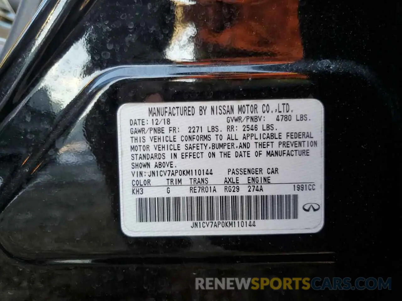 12 fotografías del automóvil dañado JN1CV7AP0KM110144 INFINITI Q50 2019