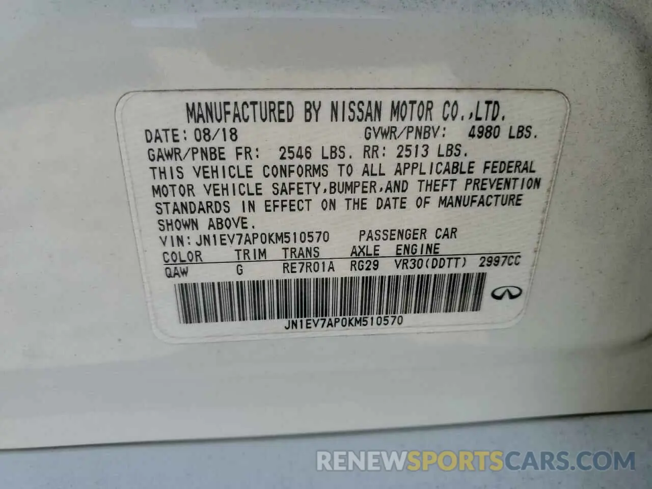 12 fotografías del automóvil dañado JN1EV7AP0KM510570 INFINITI Q50 2019