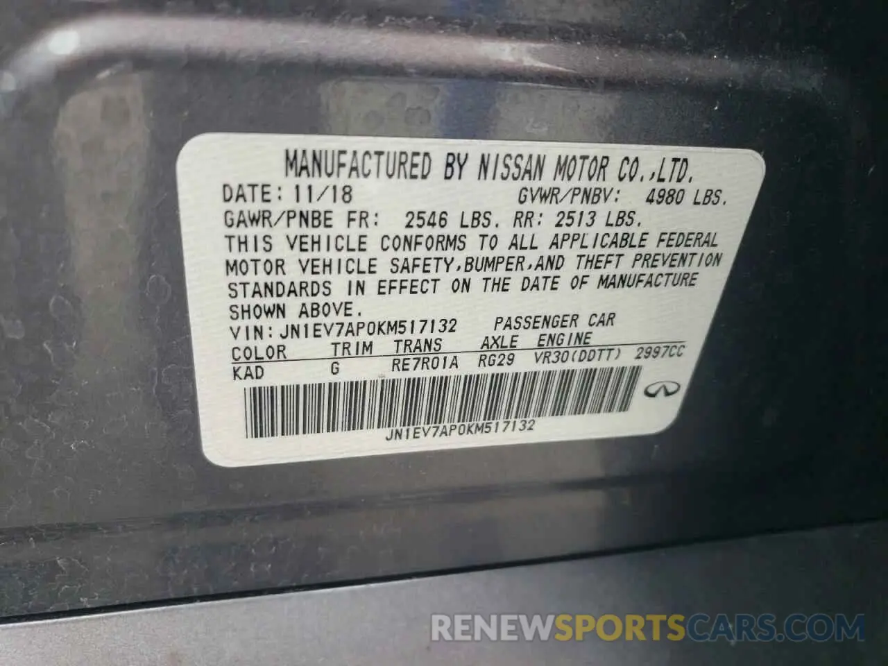 12 fotografías del automóvil dañado JN1EV7AP0KM517132 INFINITI Q50 2019