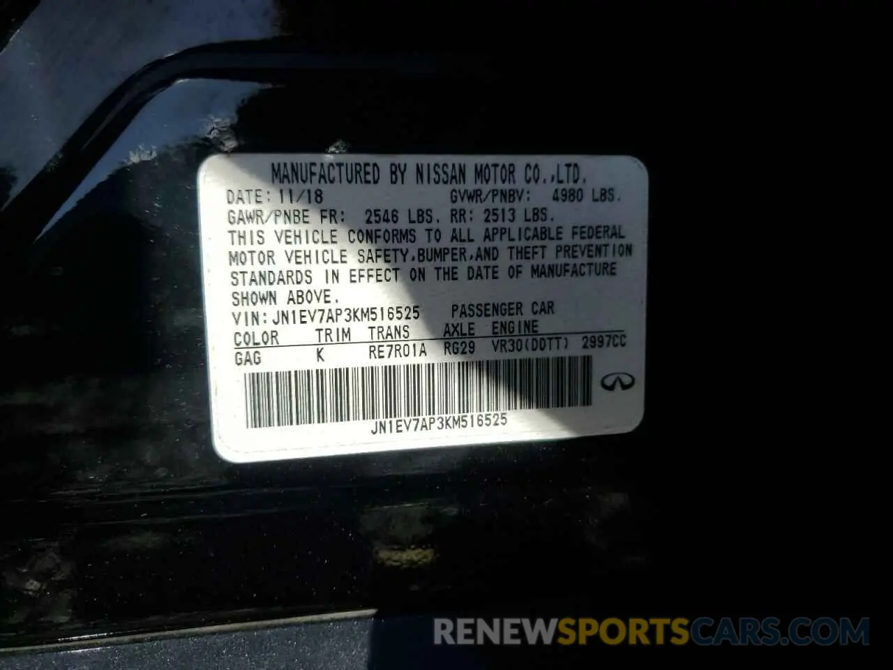 12 fotografías del automóvil dañado JN1EV7AP3KM516525 INFINITI Q50 2019