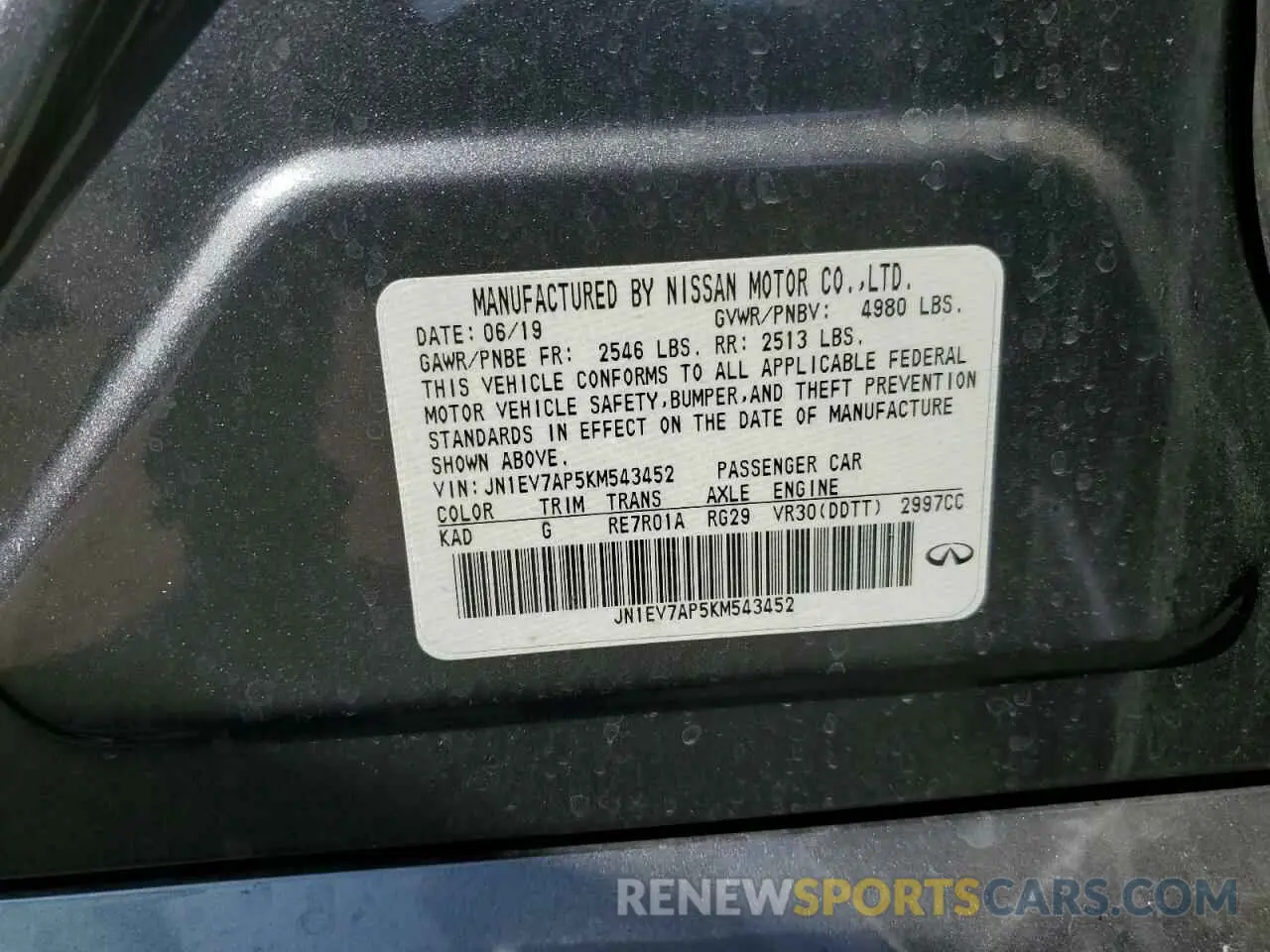 12 fotografías del automóvil dañado JN1EV7AP5KM543452 INFINITI Q50 2019