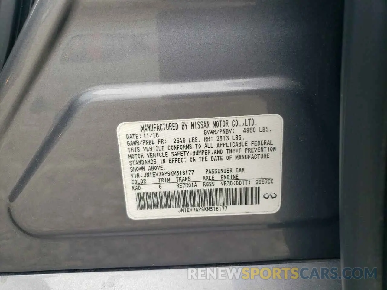 12 fotografías del automóvil dañado JN1EV7AP6KM516177 INFINITI Q50 2019