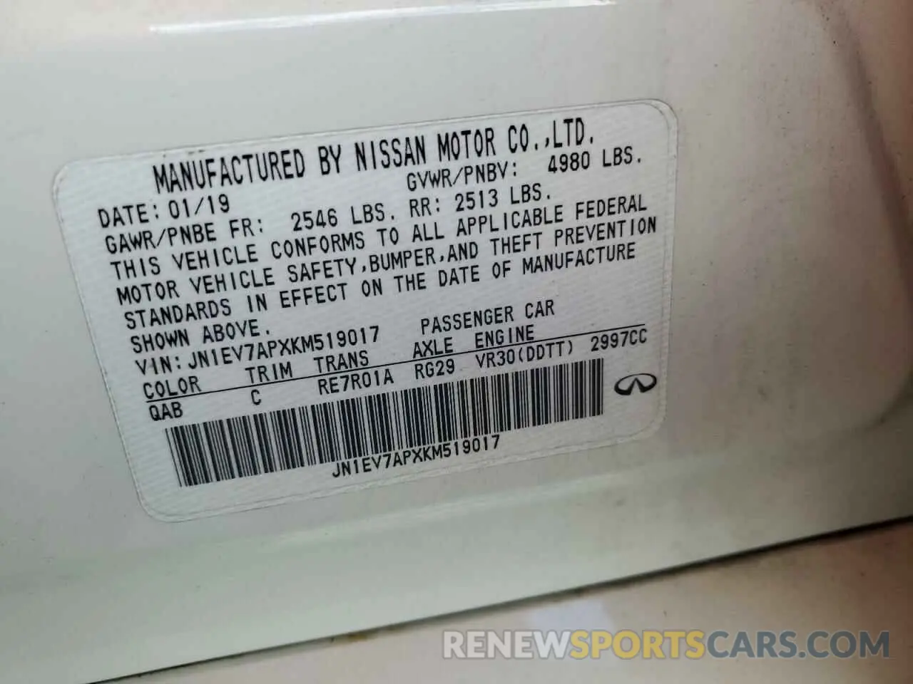 13 fotografías del automóvil dañado JN1EV7APXKM519017 INFINITI Q50 2019