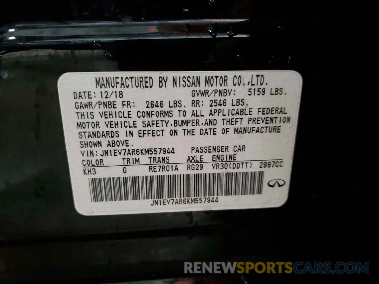 13 fotografías del automóvil dañado JN1EV7AR6KM557944 INFINITI Q50 2019