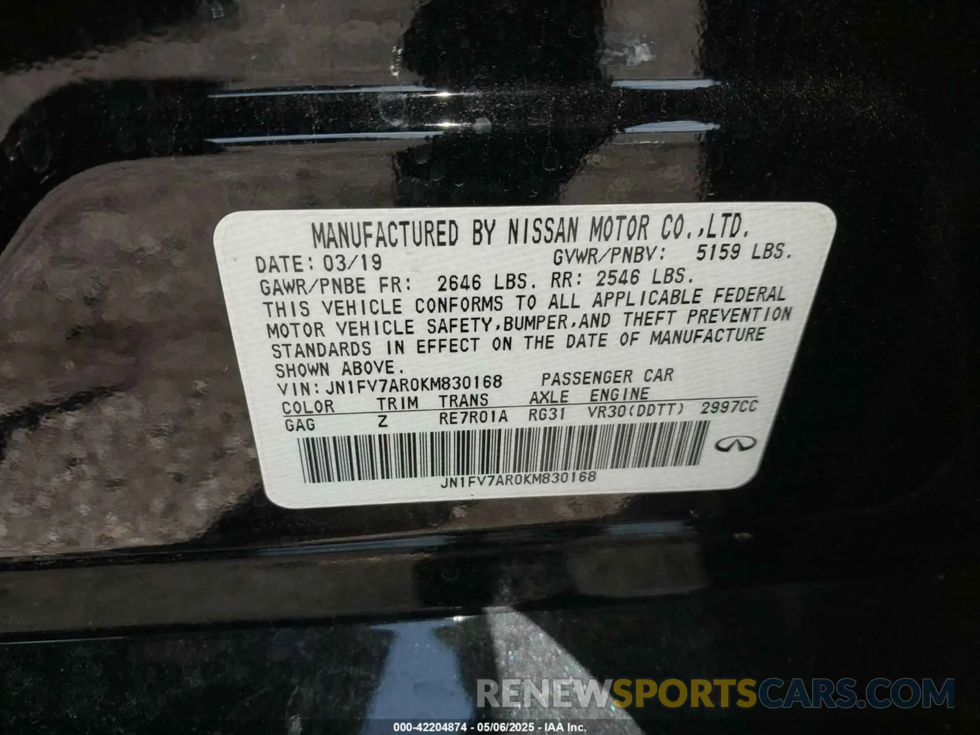 9 fotografías del automóvil dañado JN1FV7AR0KM830168 INFINITI Q50 2019