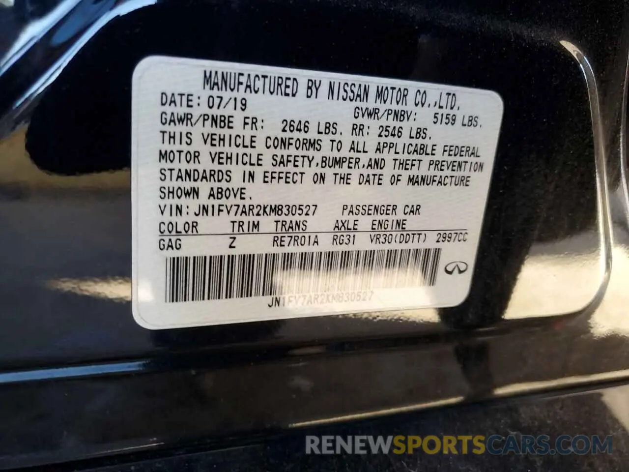 14 fotografías del automóvil dañado JN1FV7AR2KM830527 INFINITI Q50 2019