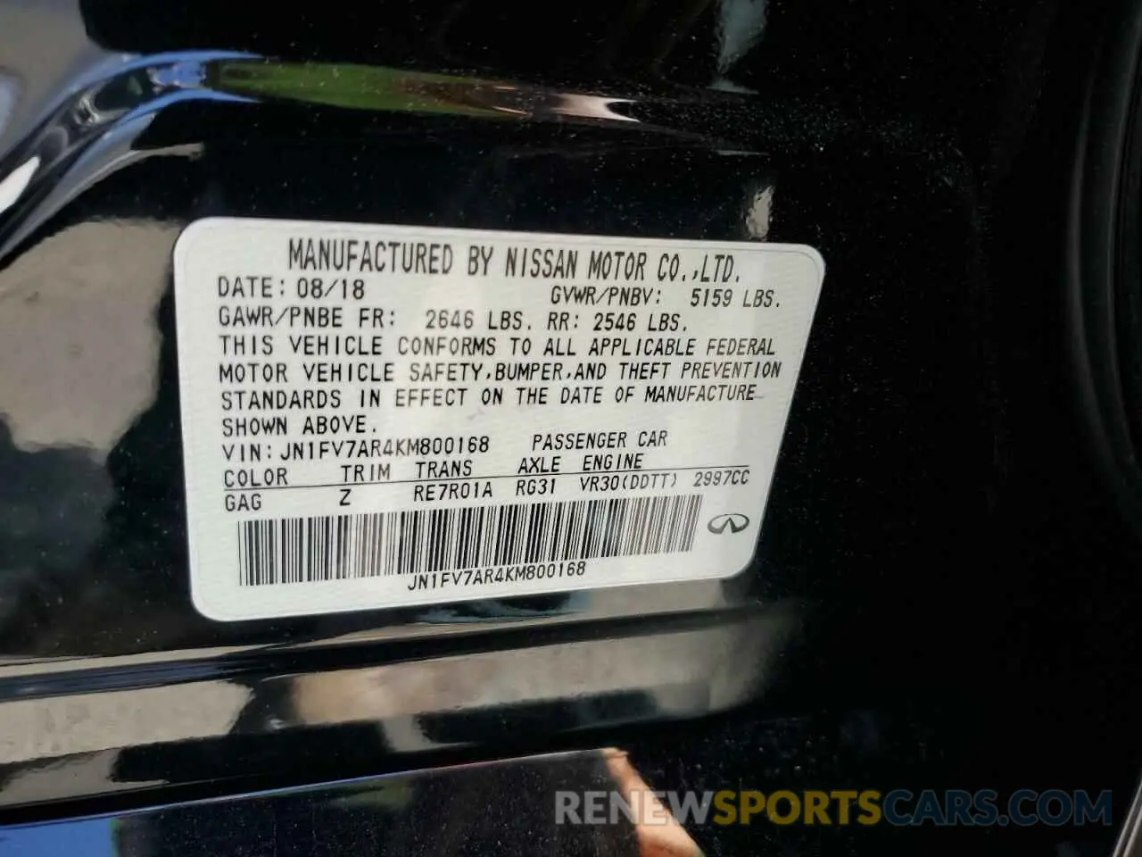 12 fotografías del automóvil dañado JN1FV7AR4KM800168 INFINITI Q50 2019