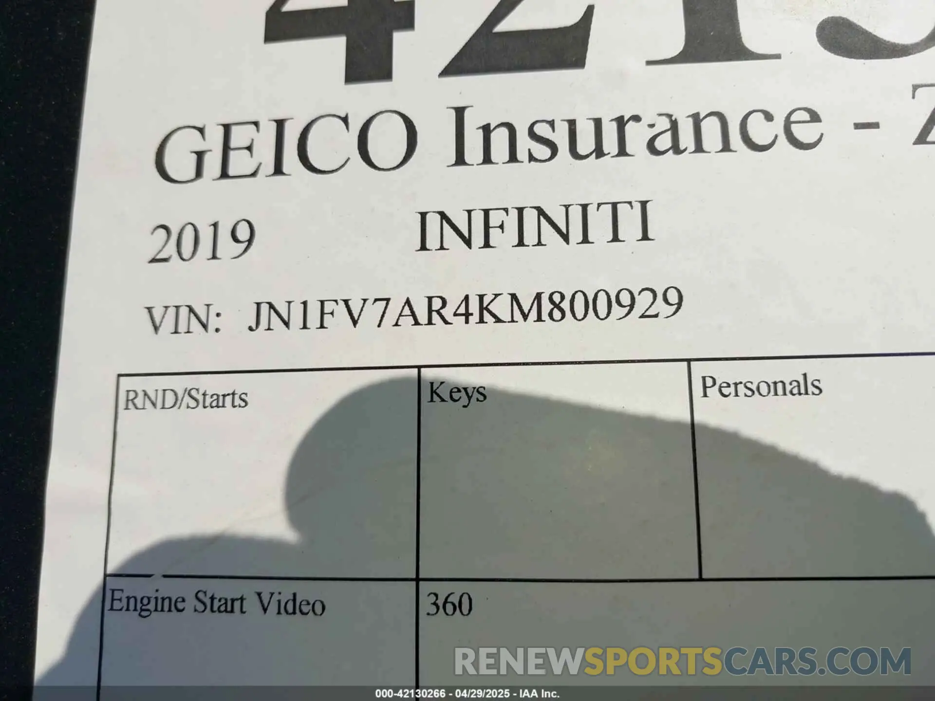 9 fotografías del automóvil dañado JN1FV7AR4KM800929 INFINITI Q50 2019