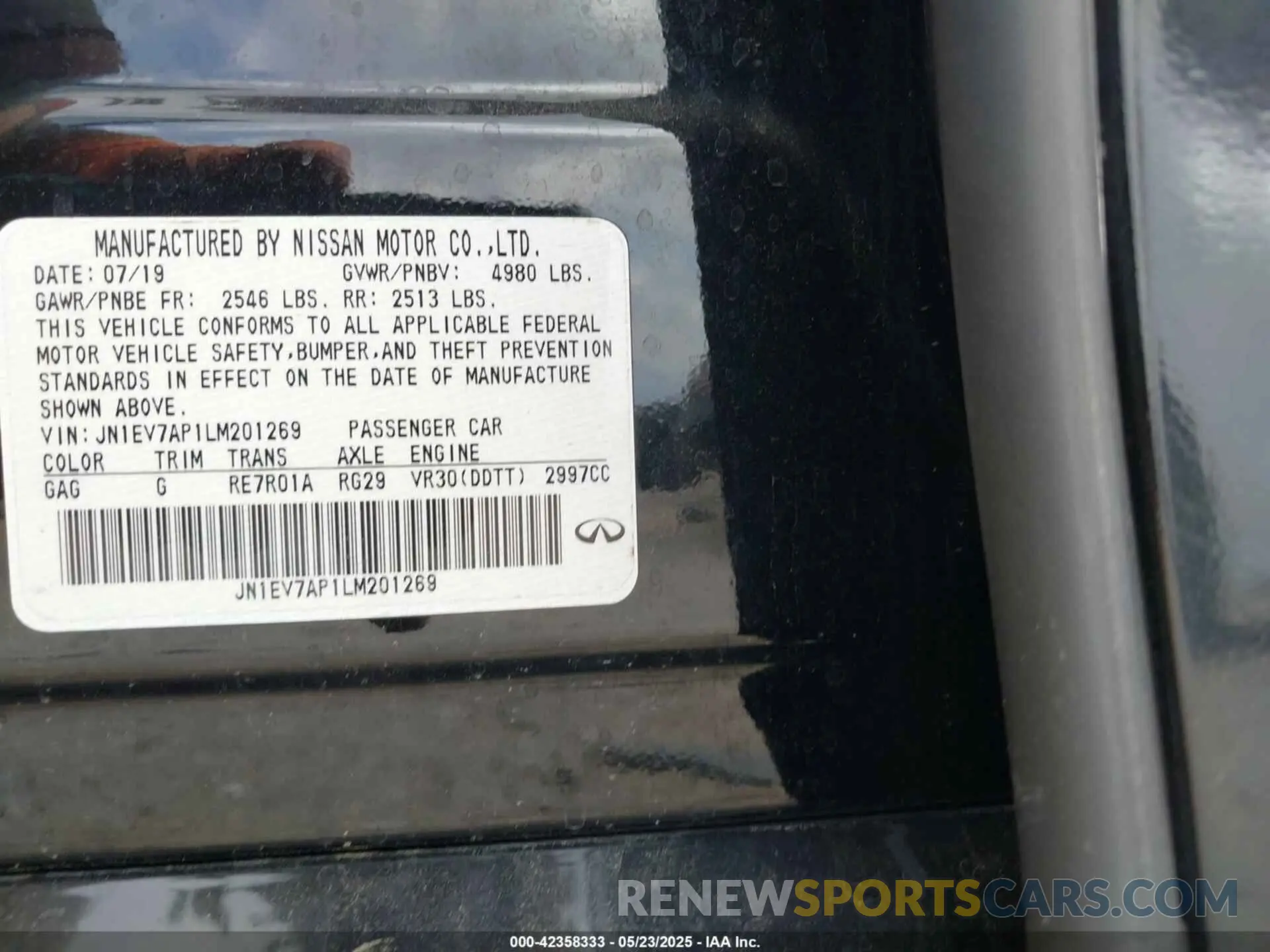9 fotografías del automóvil dañado JN1EV7AP1LM201269 INFINITI Q50 2020